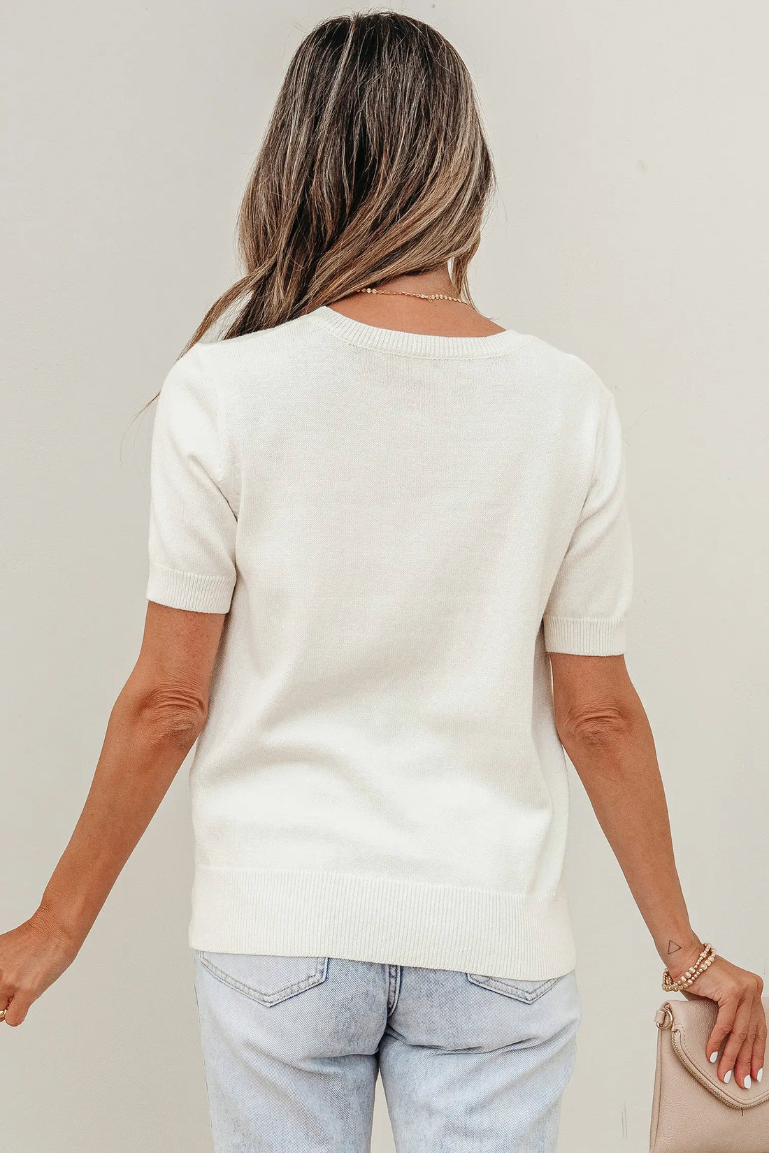 White Wild West Horse Head Print Short Sleeve Sweater