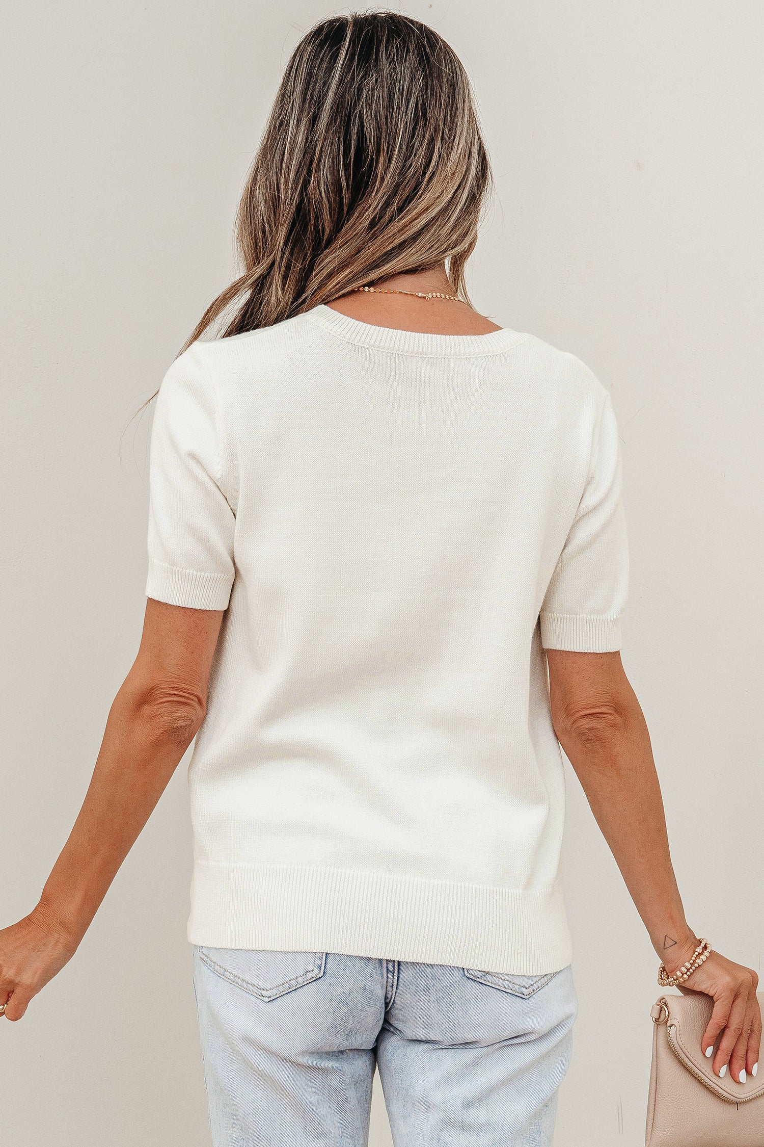 White Wild West Horse Head Print Short Sleeve Sweater