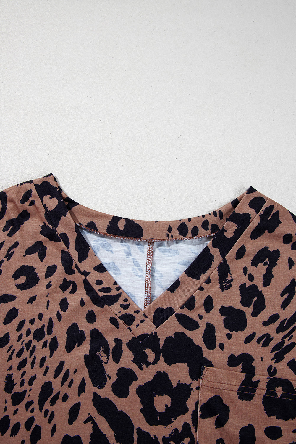 Brown Leopard Print V Neck Half Sleeve Oversized Tee eAura