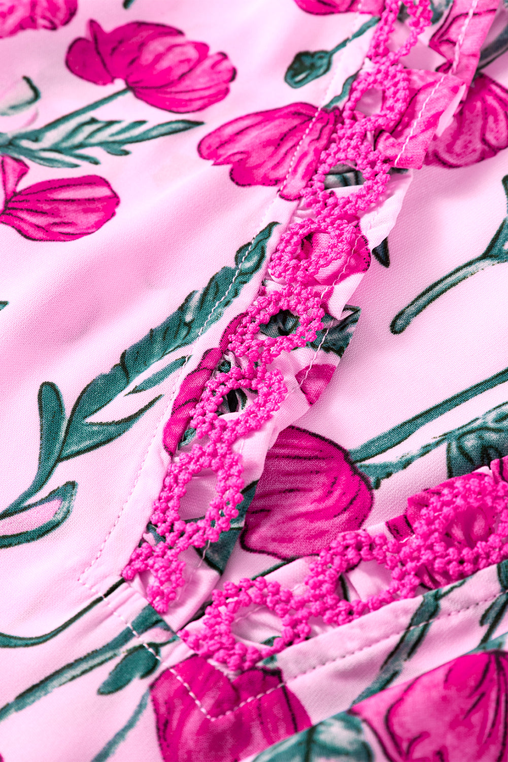 Pink Floral Lace Detail Frilled V Neck Summer Blouse Dear-Lover Dropshipping