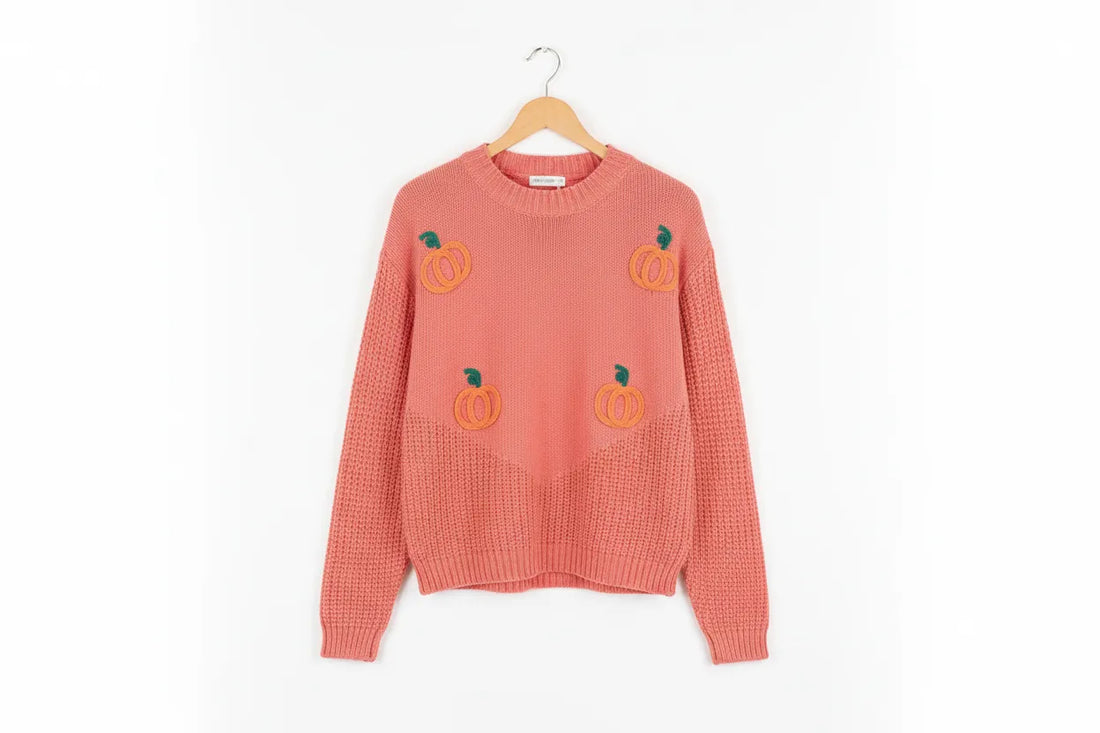 Pumpkin Embroidered Thanksgiving Holiday Sweater - Sweaters & Cardigans/Sweaters