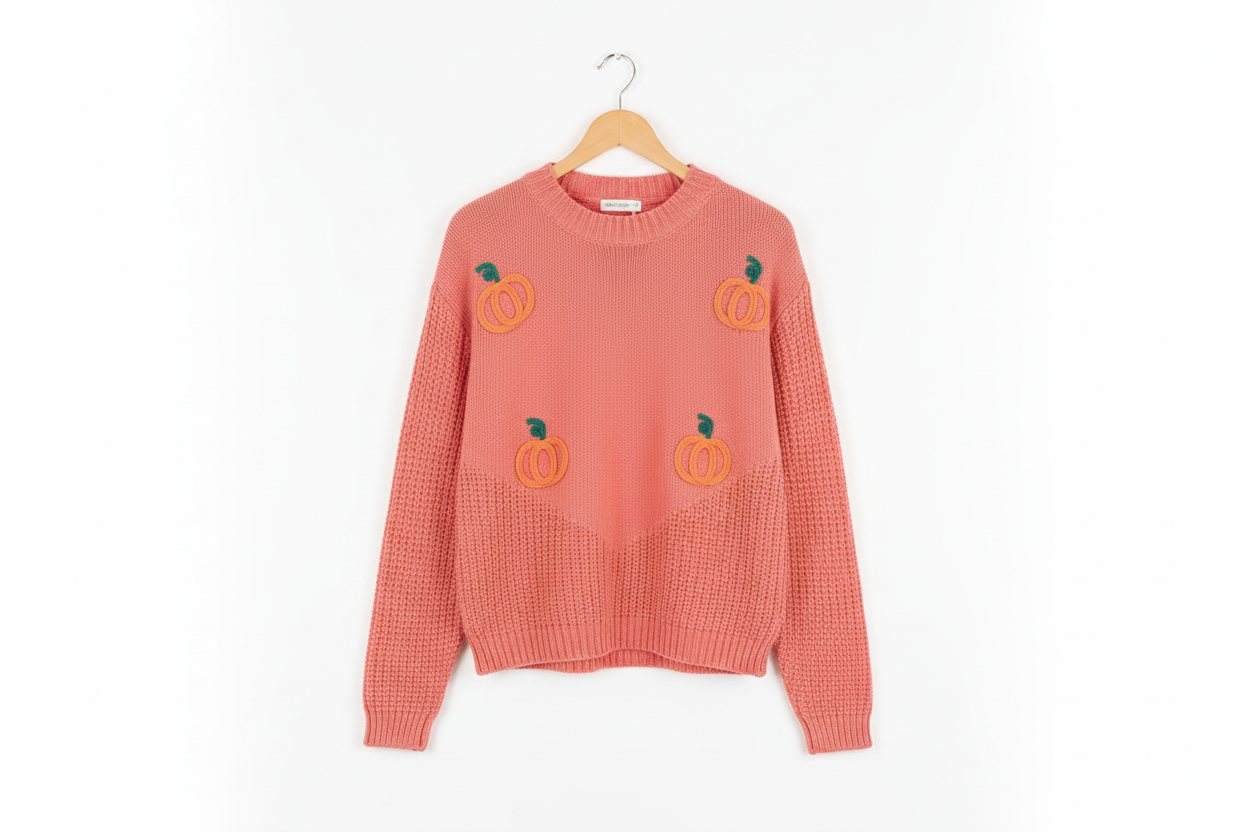 Pumpkin Embroidered Thanksgiving Holiday Sweater - Sweaters & Cardigans/Sweaters