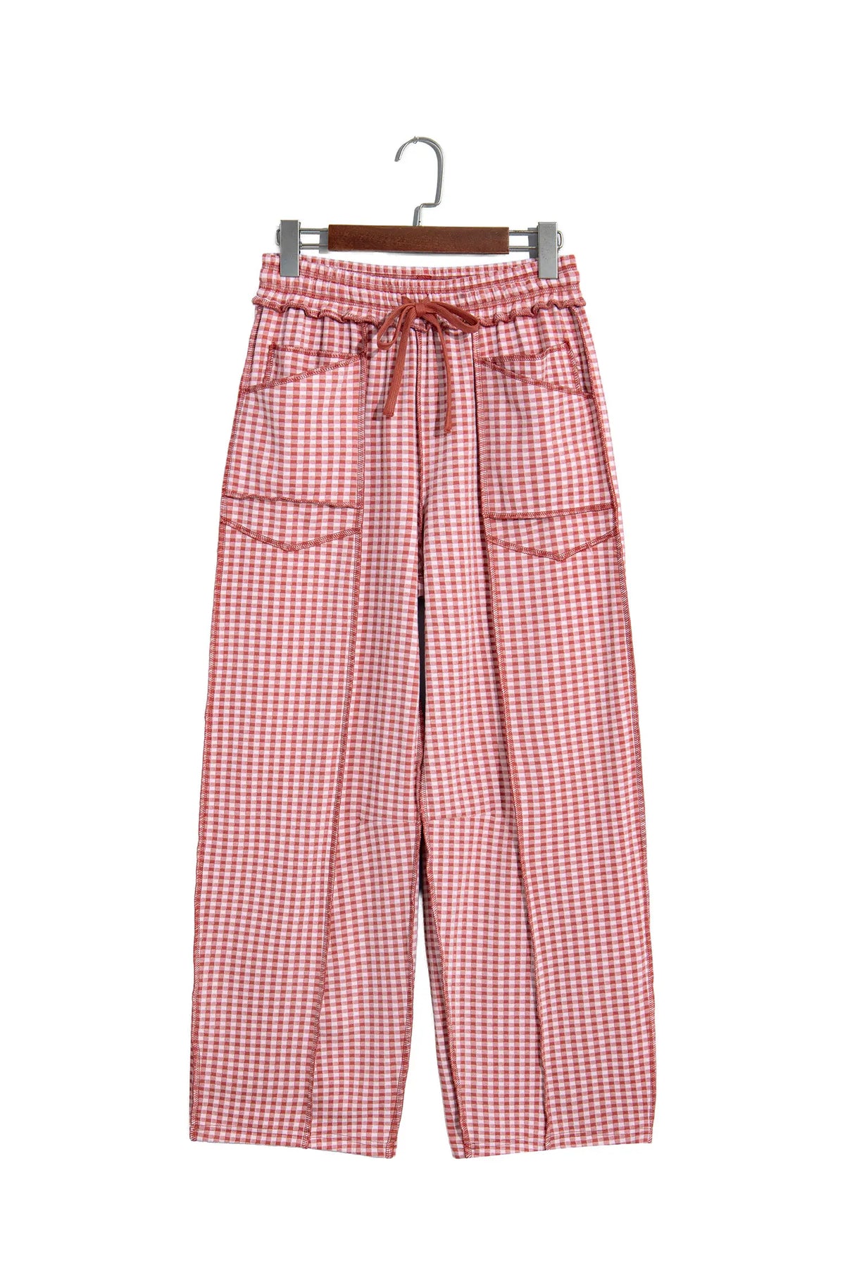 Plaid Contrast Trim Drawstring Elastic Waist Shift Pants – Green