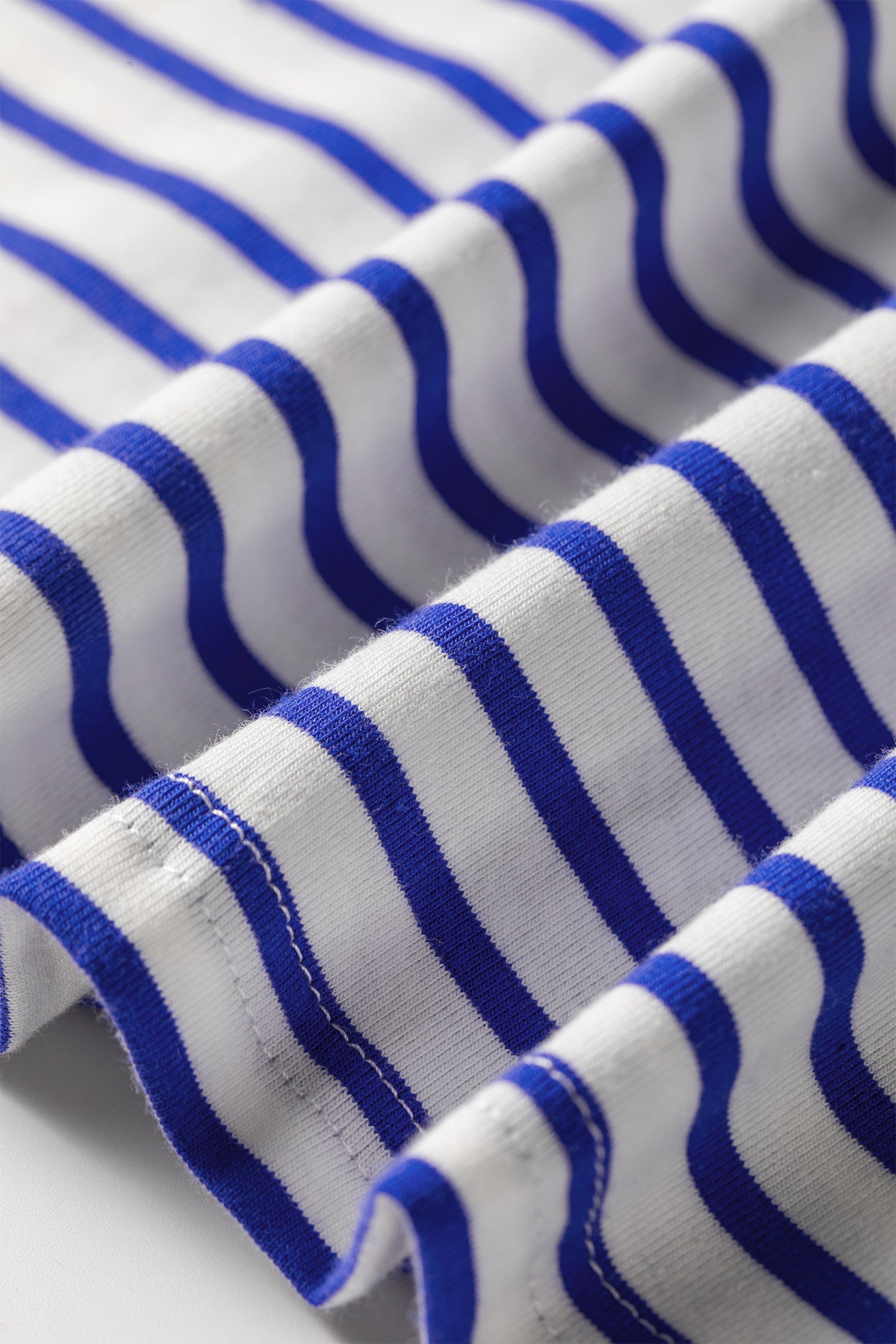 Contrast Trim Round Neck Cap Sleeve Tee – Blue Stripe
