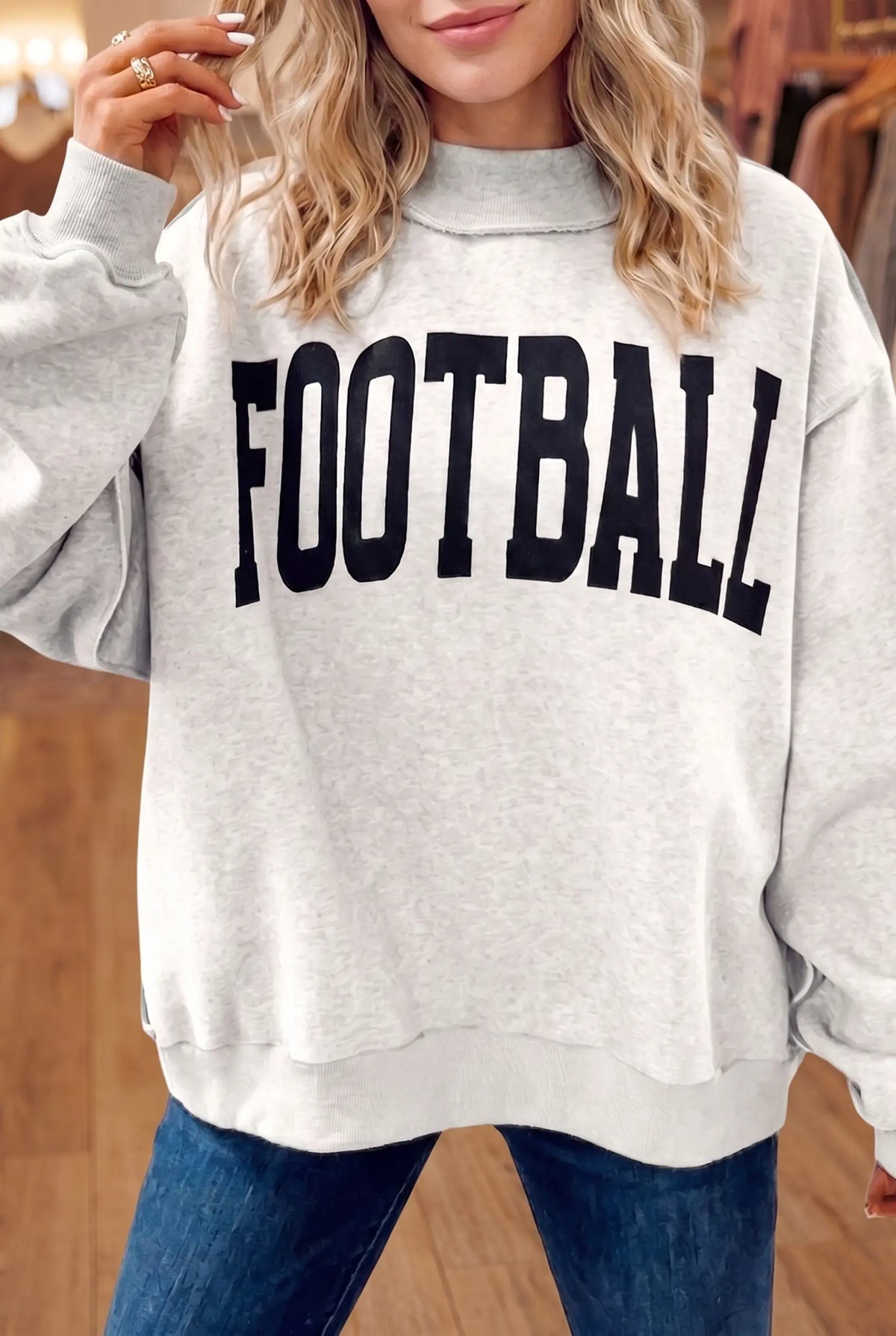 High Neck GAMEDAY/ FOOTBALL Double Side Printed Reversible Sweatshirt – Light Grey