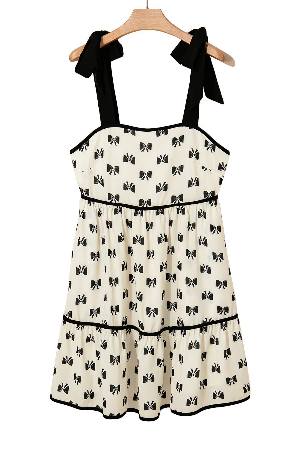 White Bow Knot Contrast Trim Tie Shoulder Mini Dress eAura