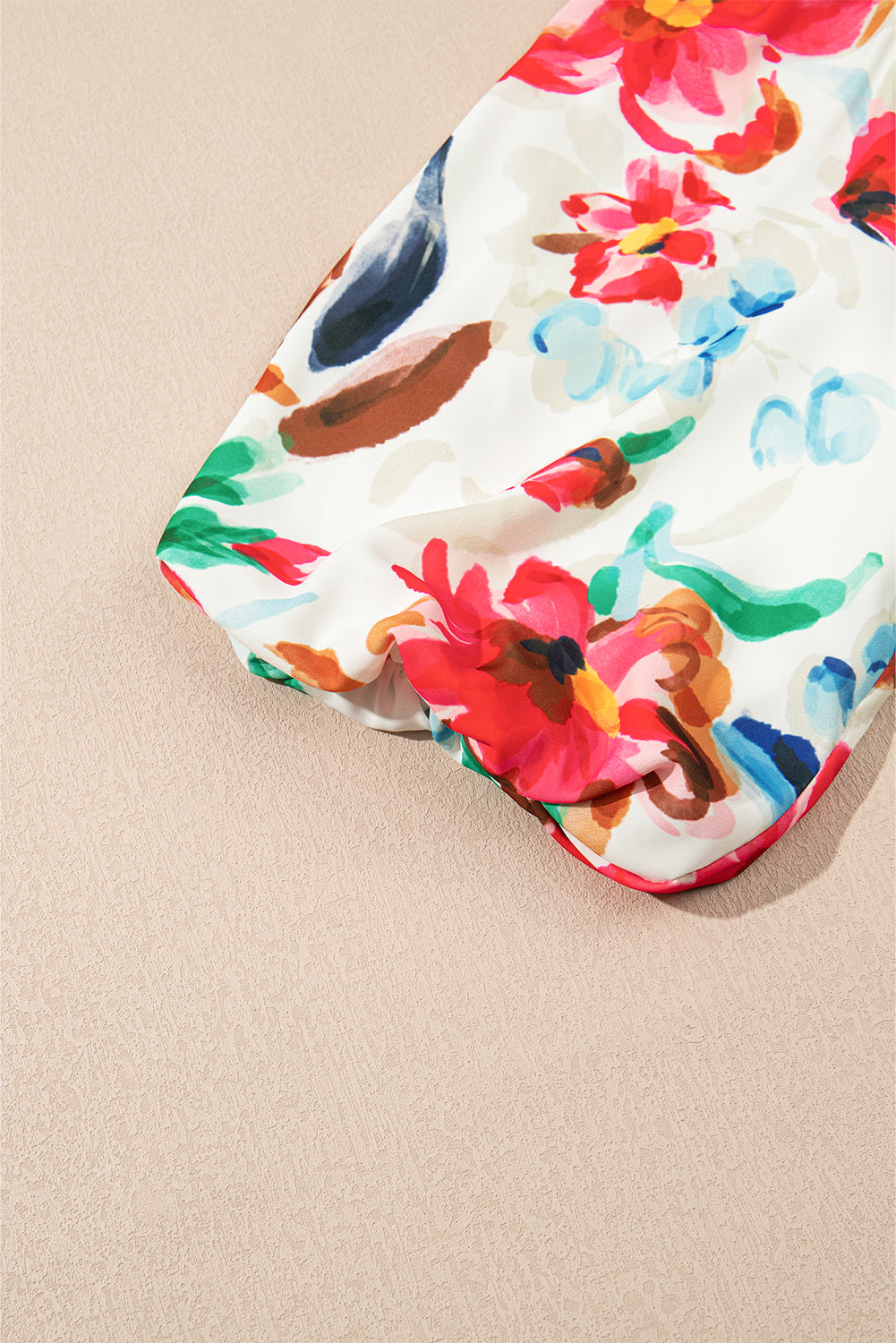 White Floral Print Puffy Half Sleeve Blouse eAura