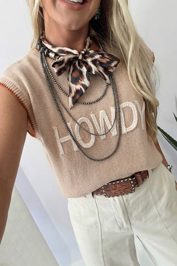 HOWDY Contrast Trim Short Sleeve Western Knit Sweater