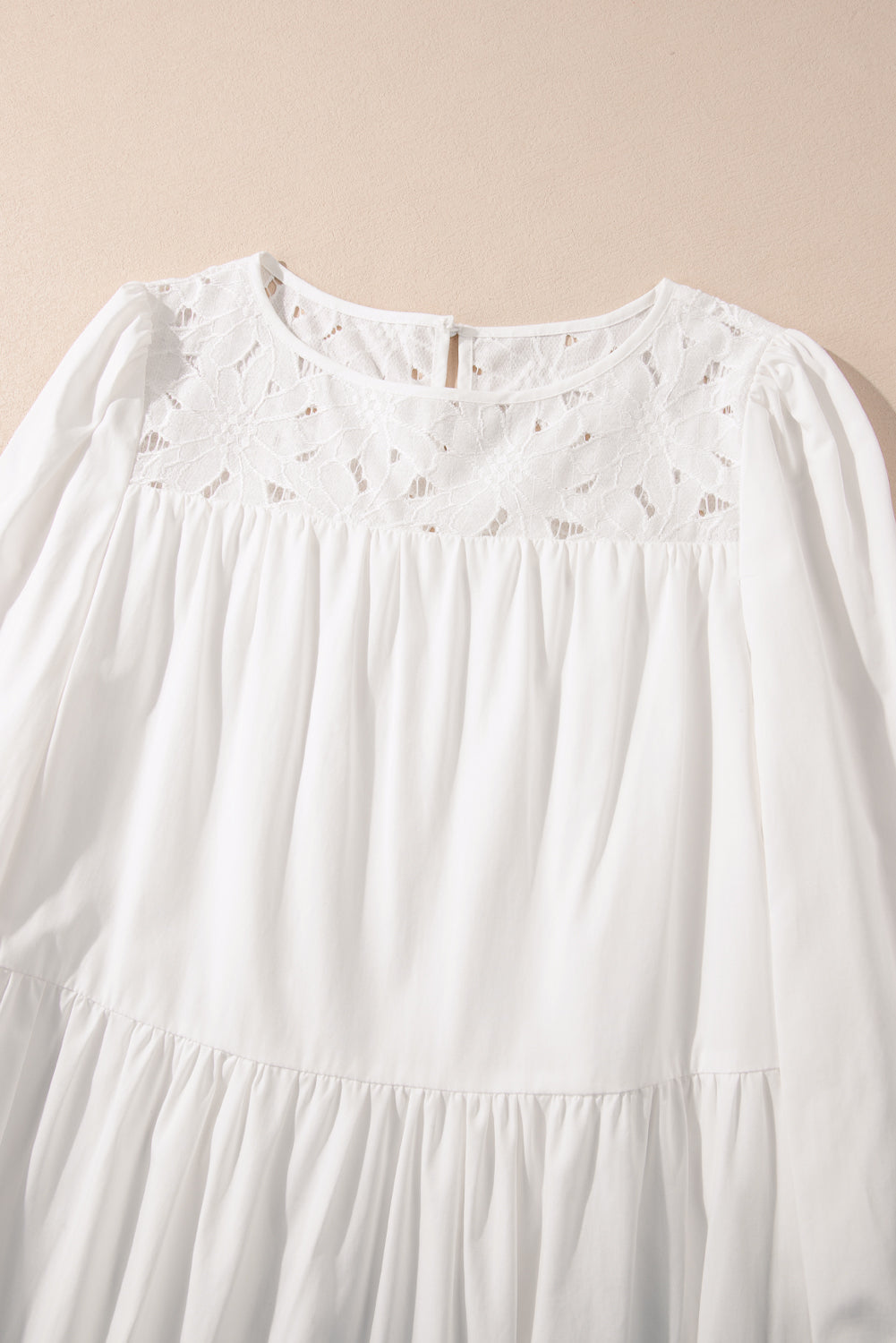 White Floral Lace Patchwork Bracelet Sleeve Tiered Mini Dress Beagle Boutique Fashion Outlet
