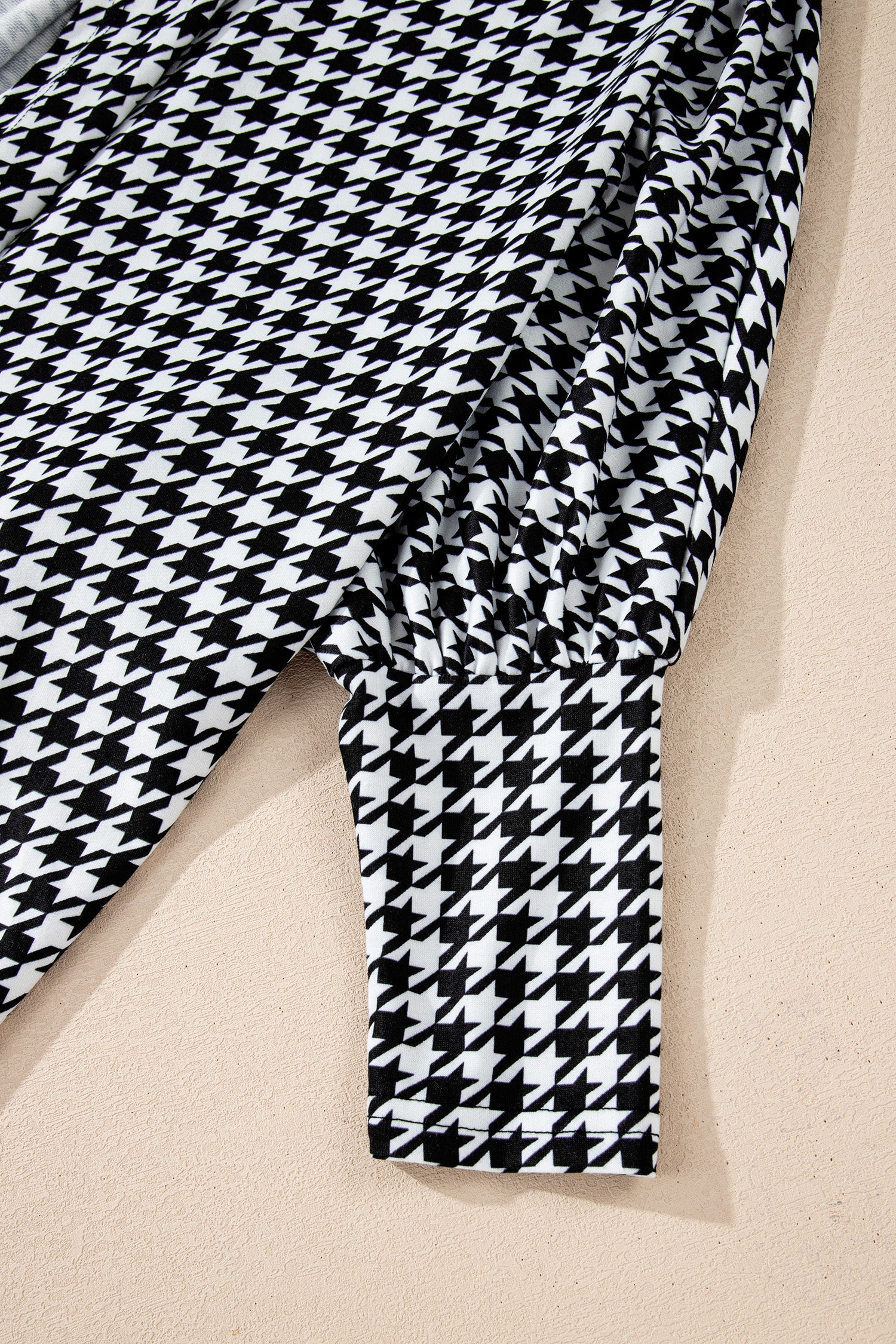 Black Houndstooth Print Open Front Long Dolman Kimonos - eAura