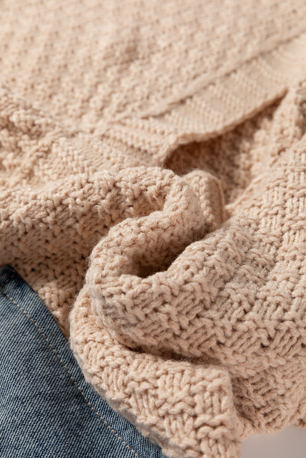 Open Front Knit Cardigan With Denim Pockets - eAura