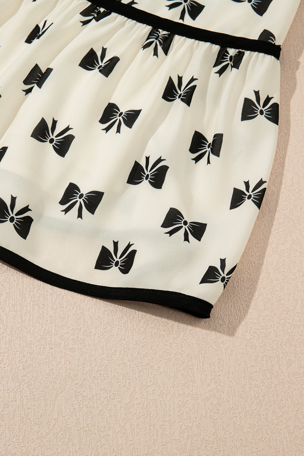 White Bow Knot Contrast Trim Tie Shoulder Mini Dress eAura