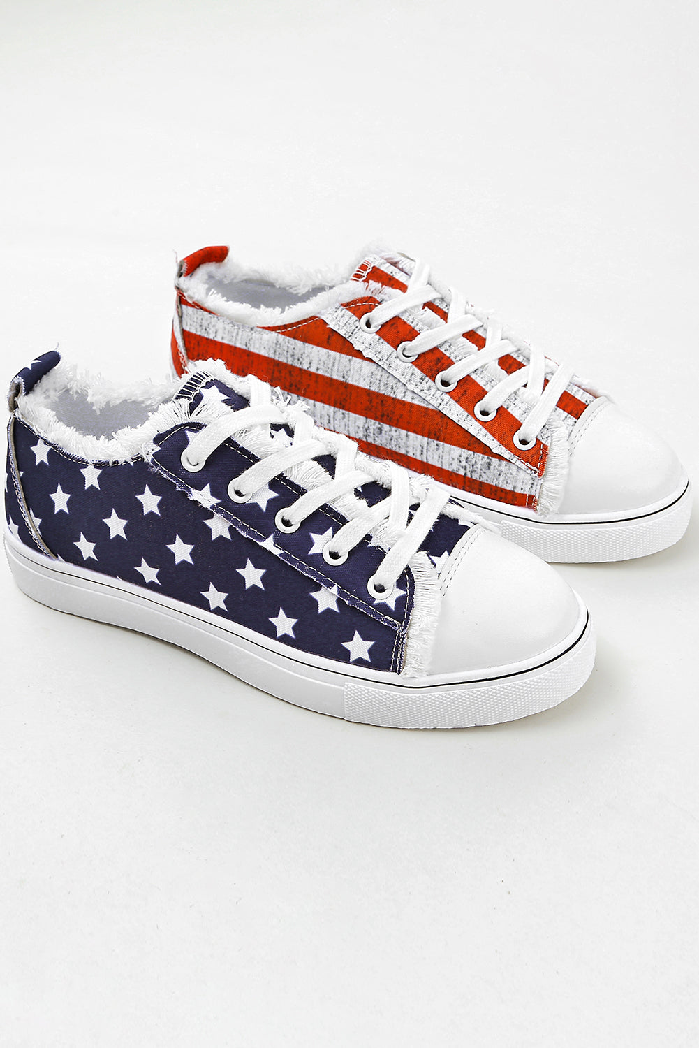 Blue American Flag Lace-up Canvas Flat Shoes BB Fashion Outlet