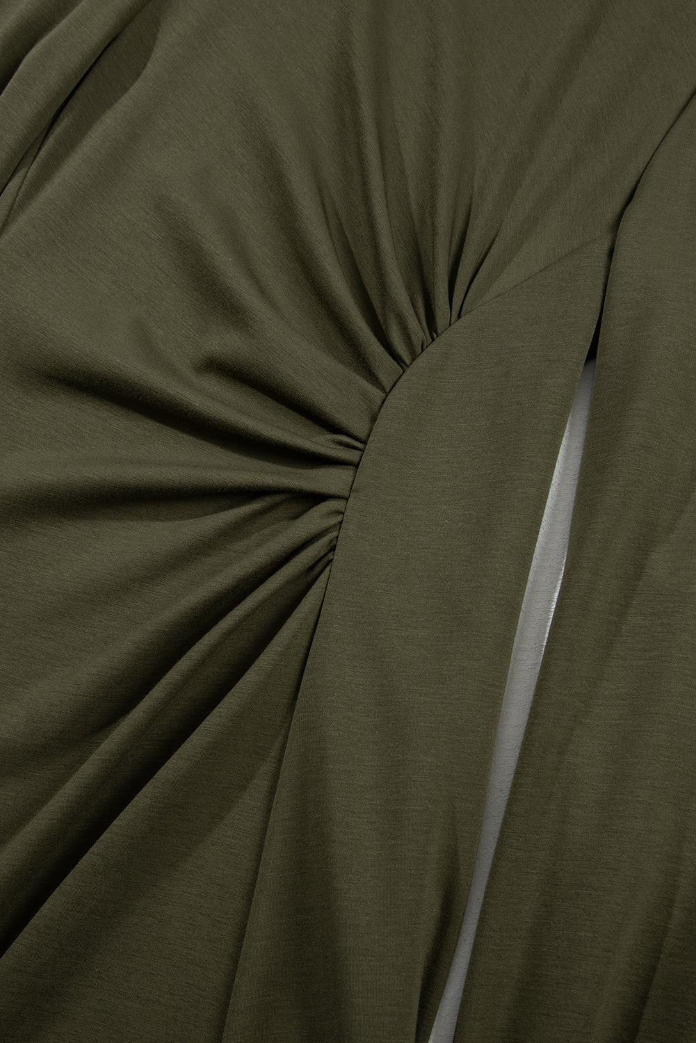 Solid Color Ruched Detail Long Sleeve Midi Dress – Jungle Green