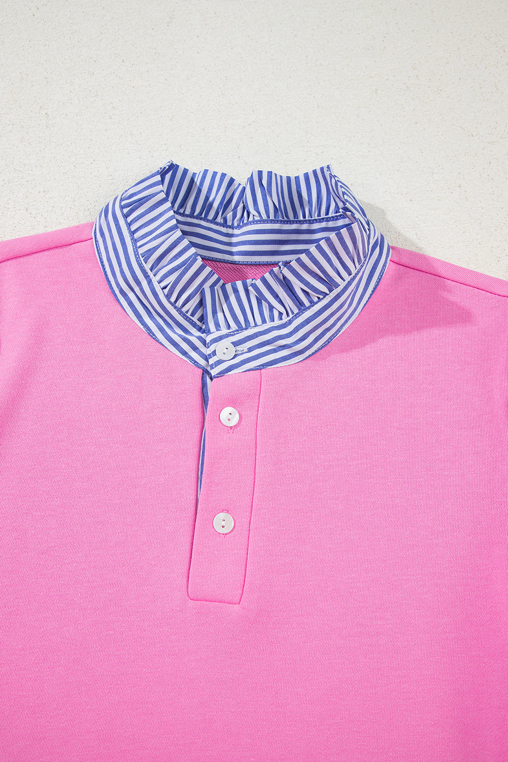 Contrast Striped Collar Patchwork Puff Sleeve Ruffle Hem Mini Dress - eAura