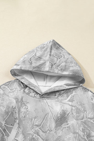 Camouflage Woodland Print Oversized Sporty Hoodie - Grey / S - Tops/Sweatshirts & Hoodies