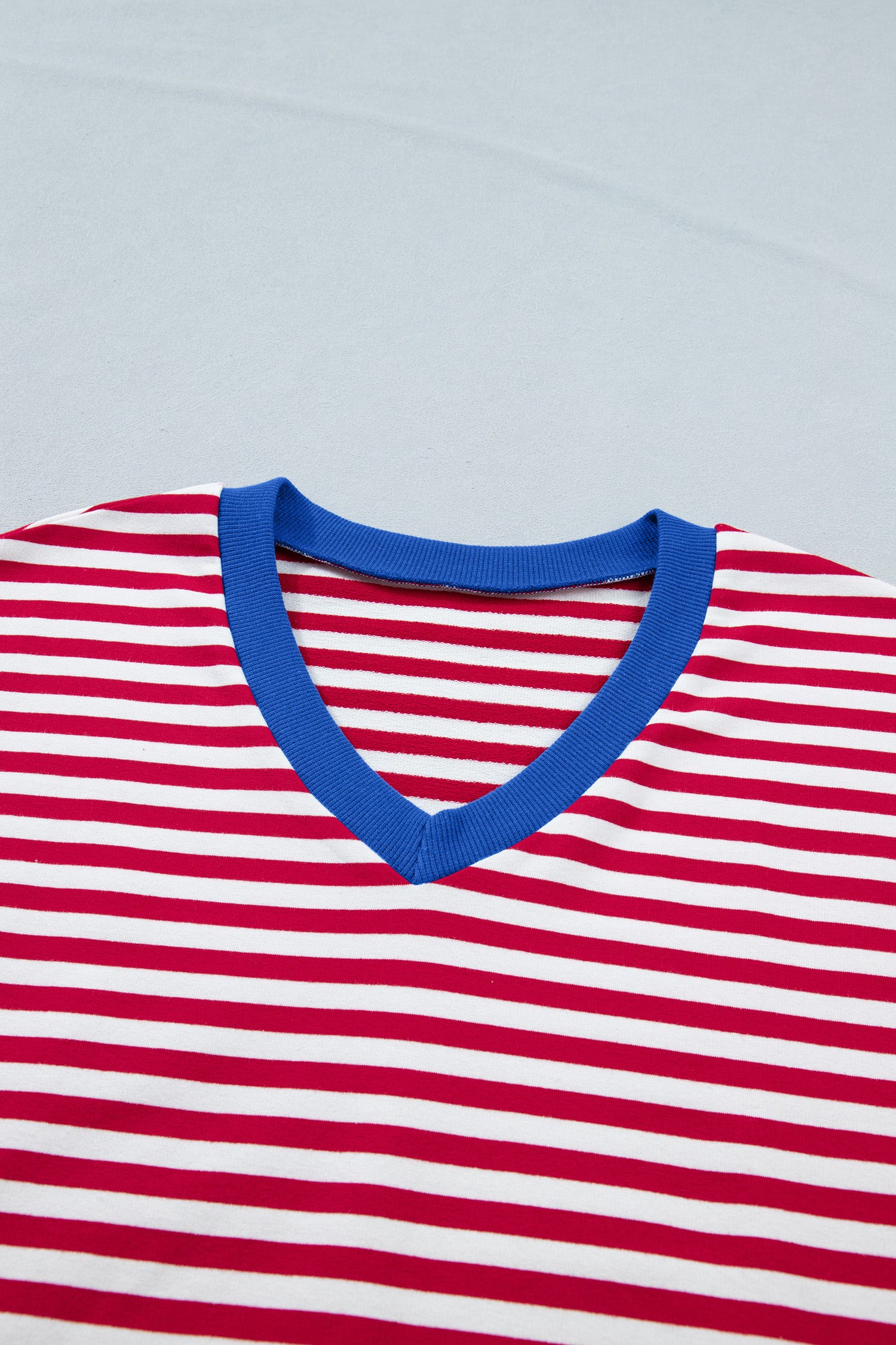 Colorblock Trim V Neck Tee Drawstring Elastic Waist Short Set – Yellow Stripe