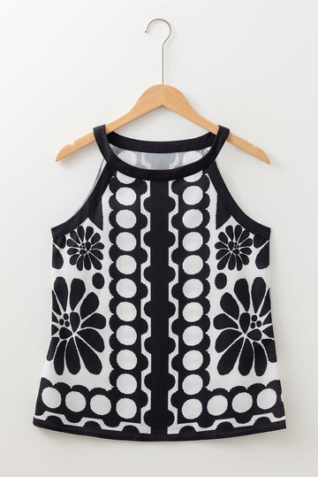Black Geometric Print Sleeveless Top