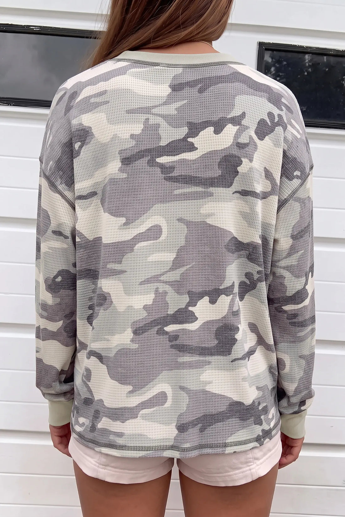 Western Camo Textured Knit Long Sleeve Top