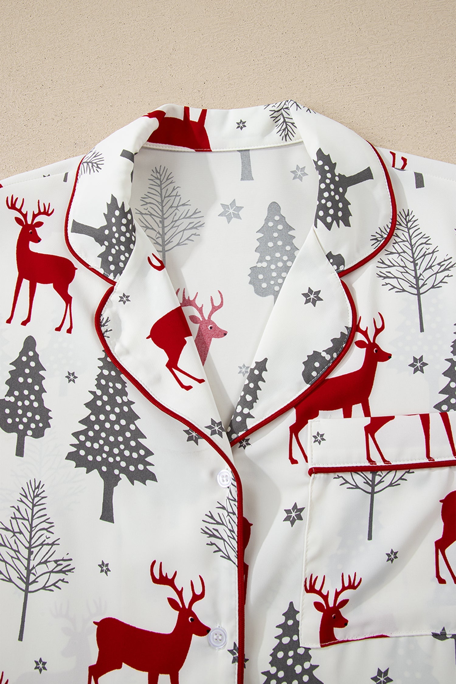 Christmas Print Velvet Trim Bow Knot Pyjama Shorts Set - Loungewear & Sleepwear/Sleepwear