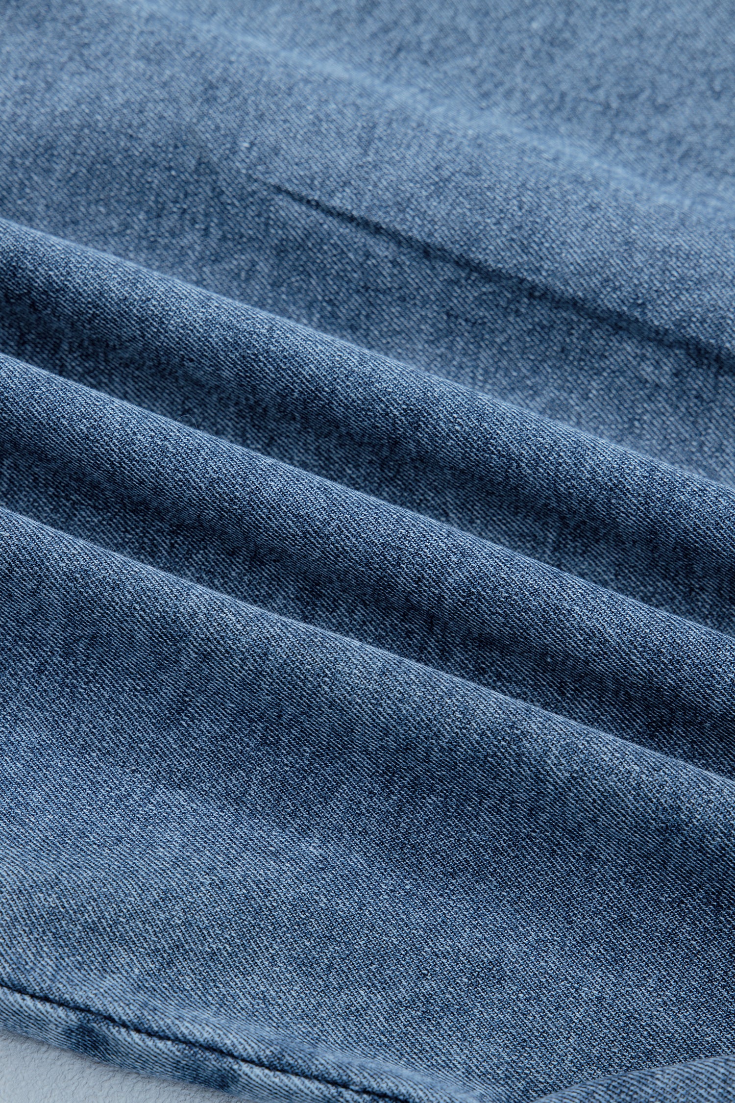 Frilled Short Sleeve Snap Button Denim Shirt