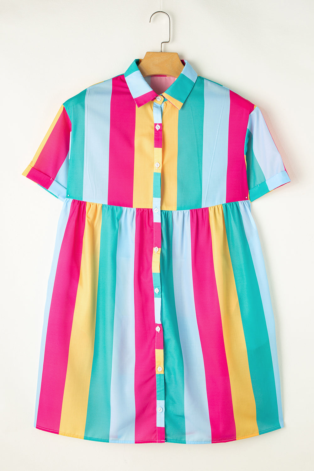 Rose Stripe Colourblock Short Sleeve Mini Shirt Dress eAura