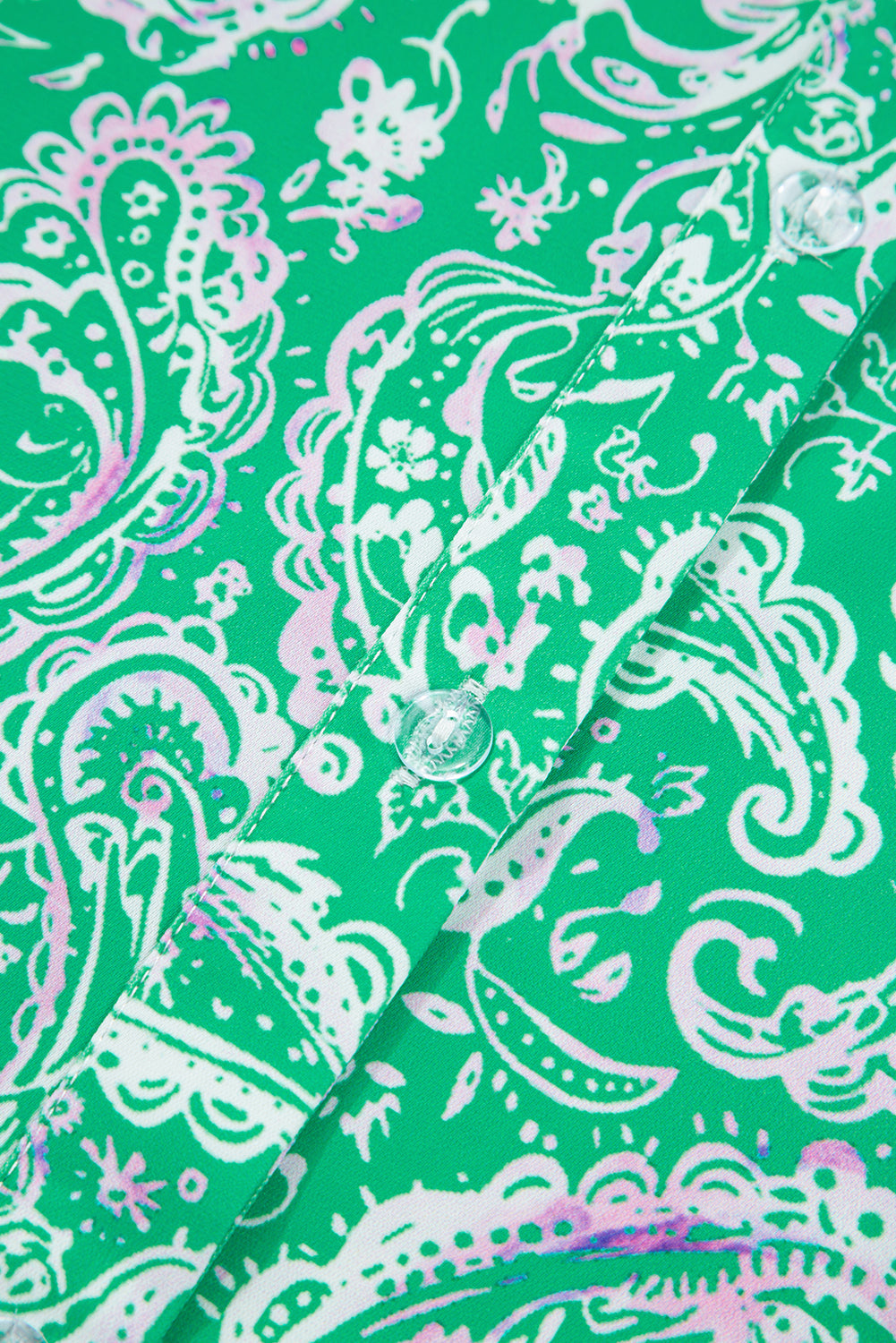 Green Paisley Print Long Sleeve Button Front Tied Waist Mini Dress Dear-Lover Dropshipping