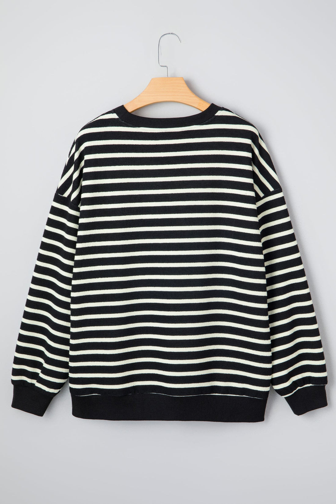 Black Stripe Contrast MERRY Letter Christmas Print Drop Shoulder Sweatshirt - eAura