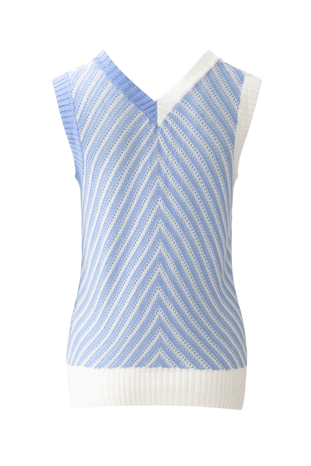Contrast Chevron Knit V Neck Sweater Vest eAura