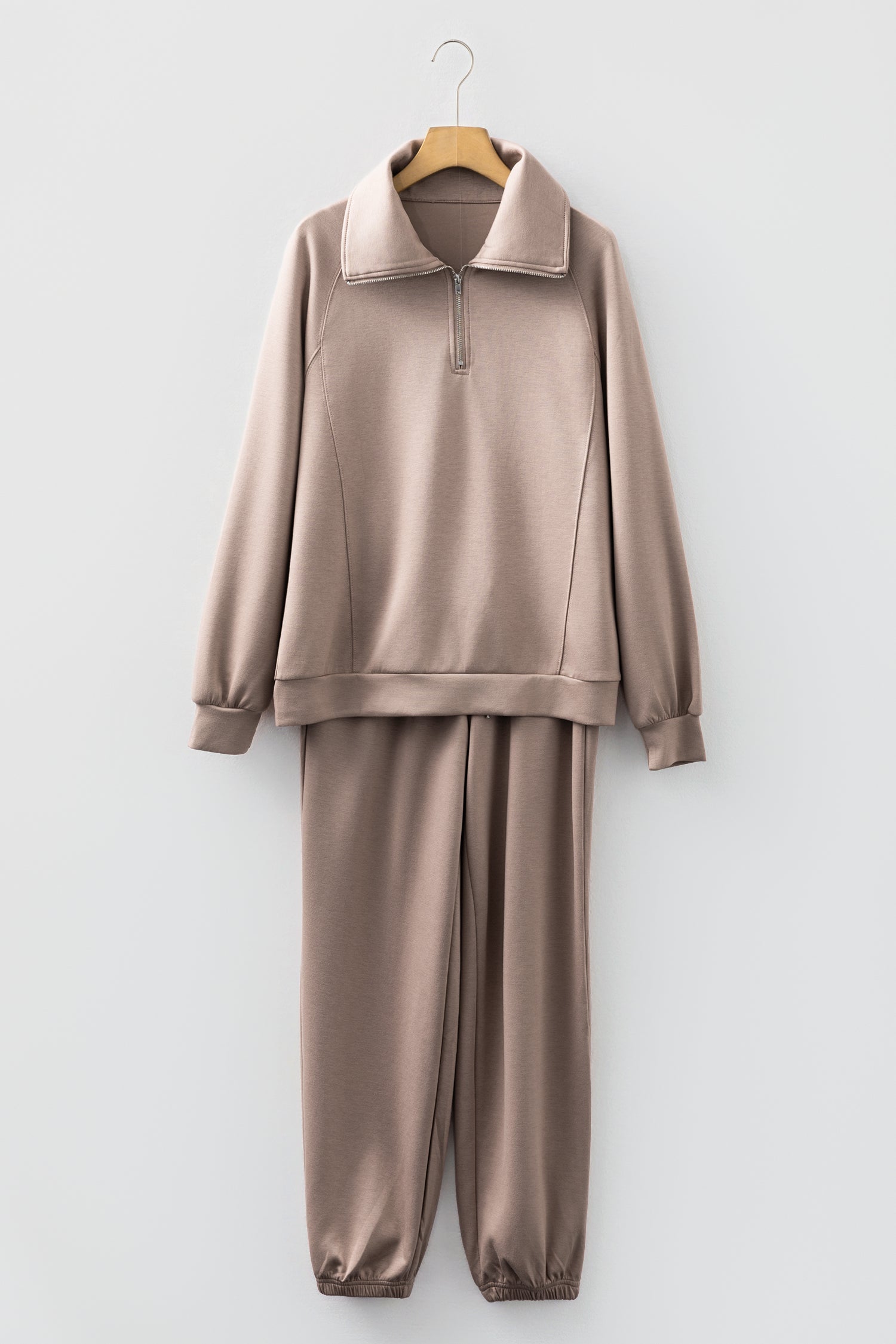 Zip Collar Long Sleeve Top and Drawstring Trousers Co-ord Set - eAura