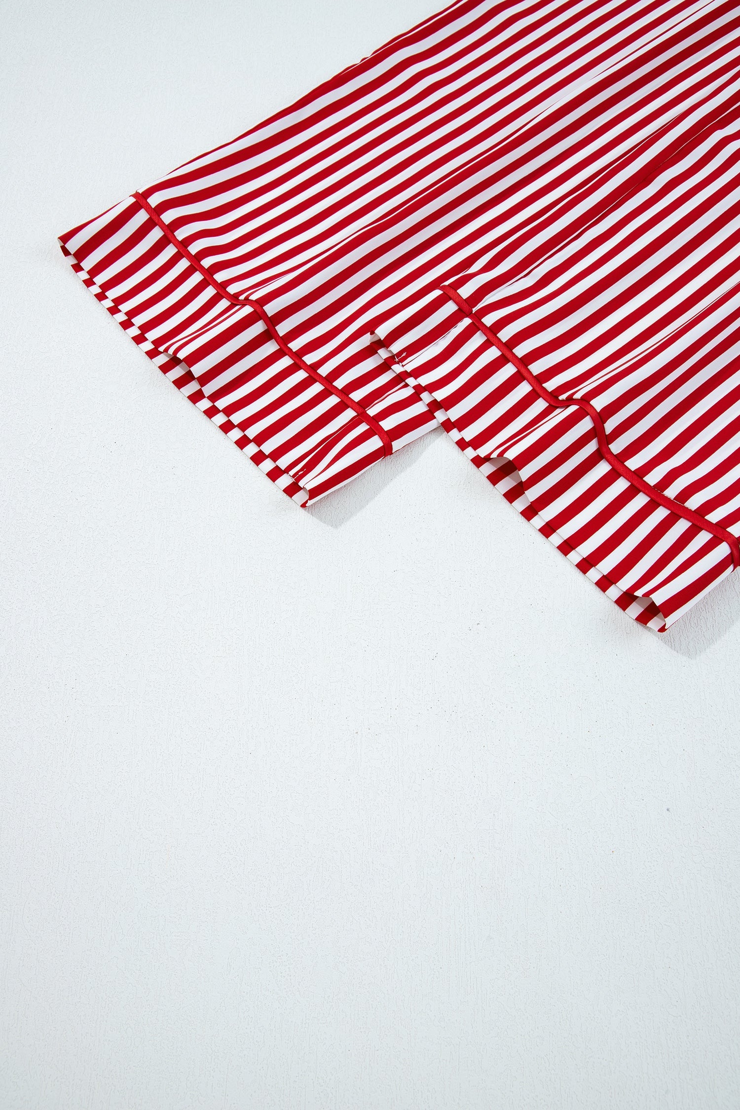 Striped Contrast Velvet Trim Bow Knot Waist Pyjama Set - eAura