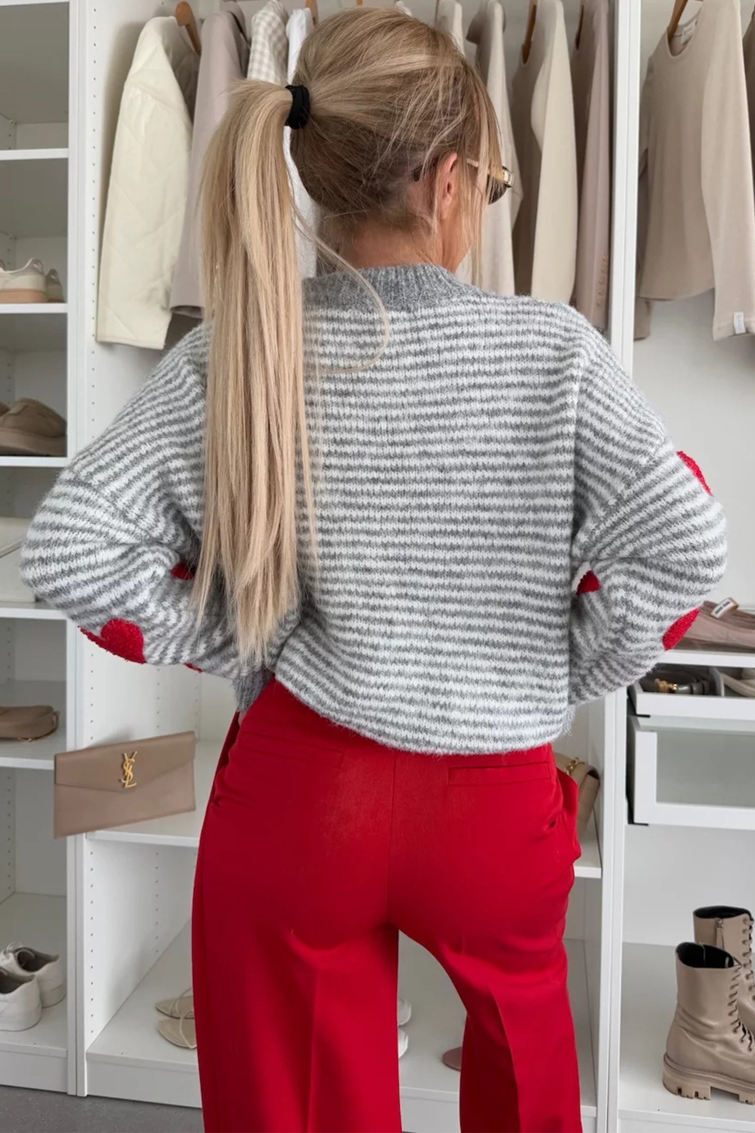 Stripe Contrast Heart Pattern Valentine Knit Sweater - Sweaters & Cardigans/Sweaters
