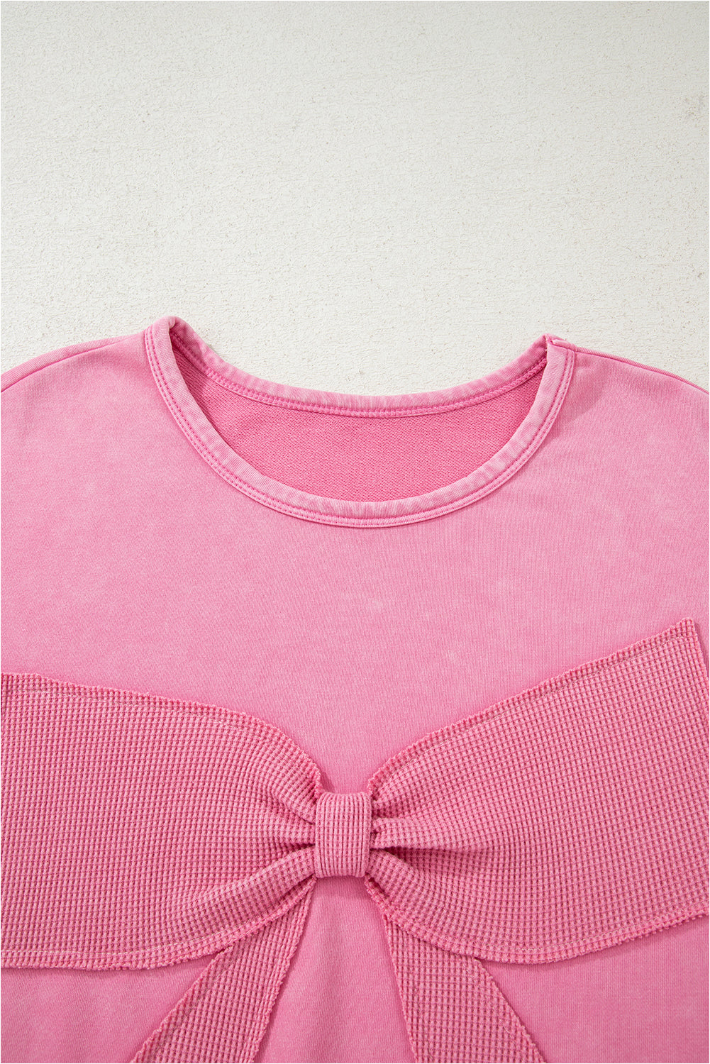 Bonbon Waffle Bowknot Patchwork Graphic Mineral Wash Plus Size Sweatshirt eAura