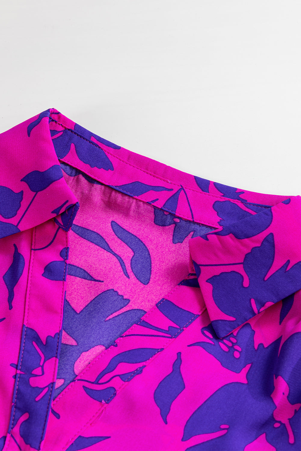 Rose Floral Print Collared Button Neckline Flutter Sleeve Blouse eAura