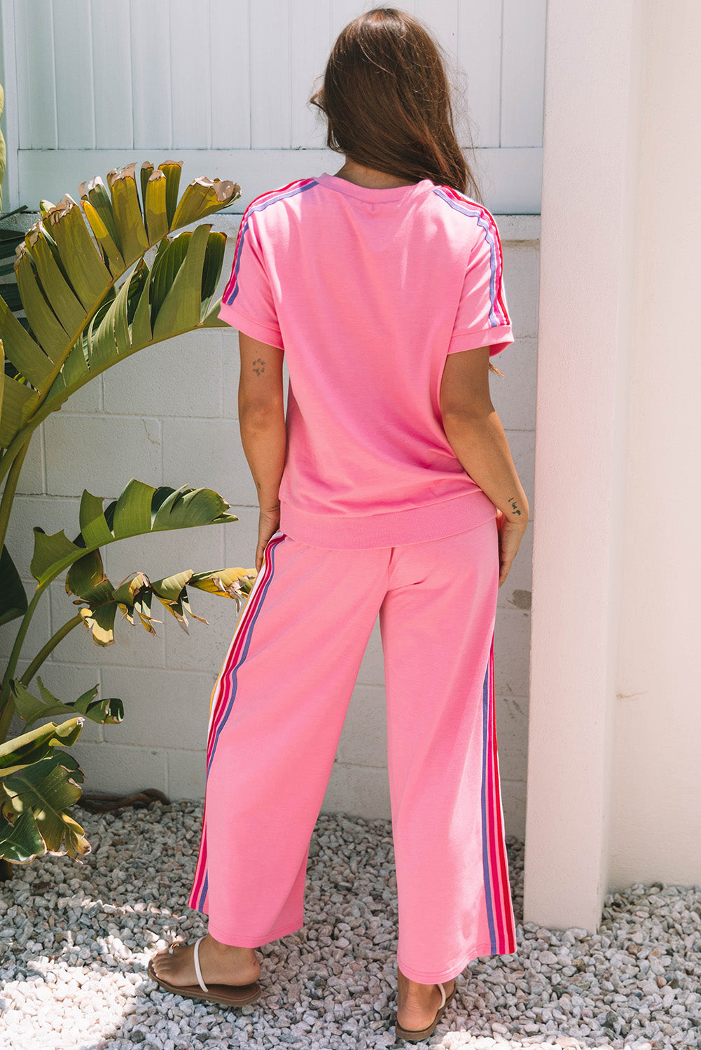 Contrast Crewneck T Shirt and Wide Leg High Waist Trousers Co-ord eAura