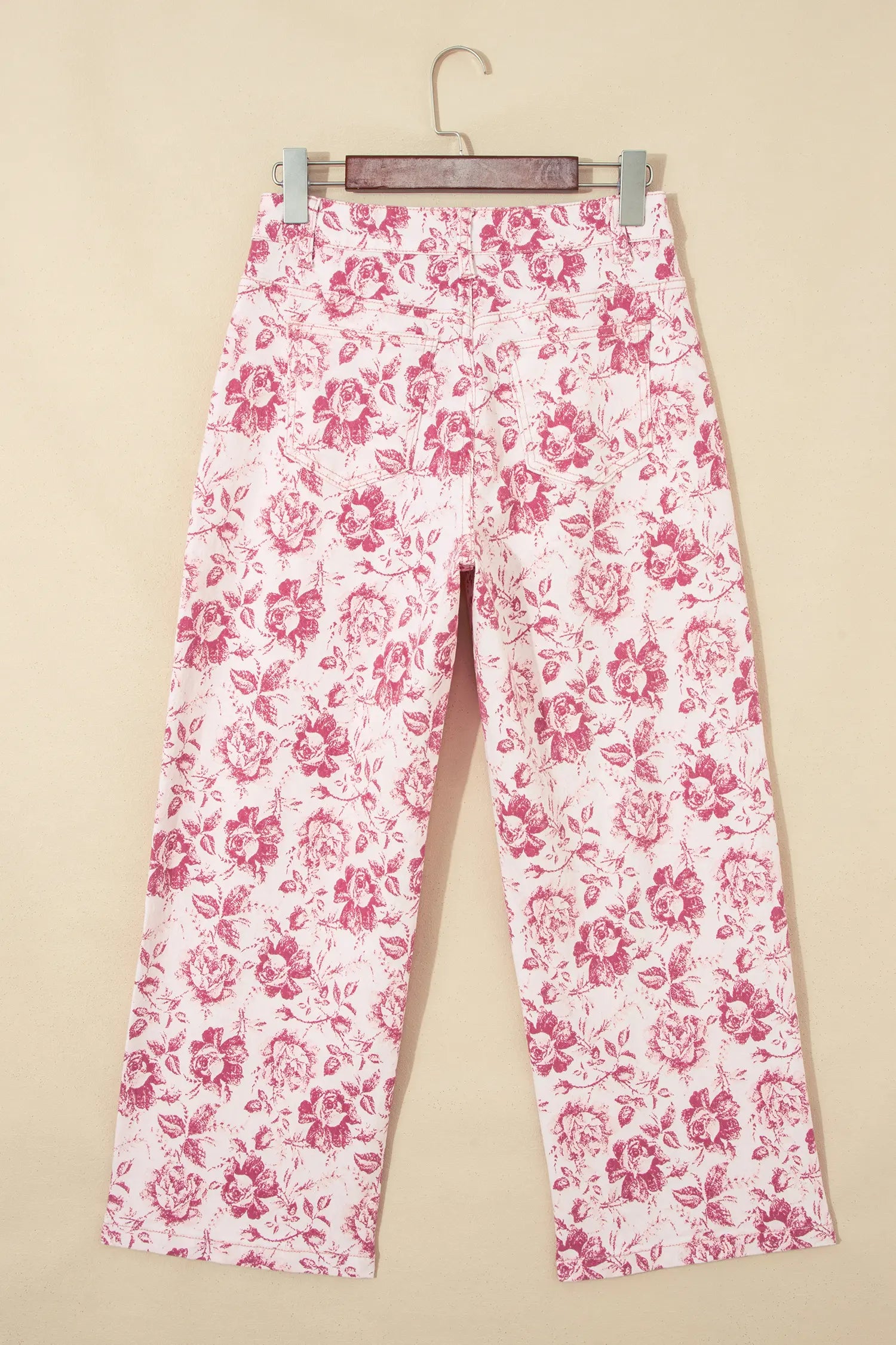 Pink Vintage Floral Print Denim Shift Pants