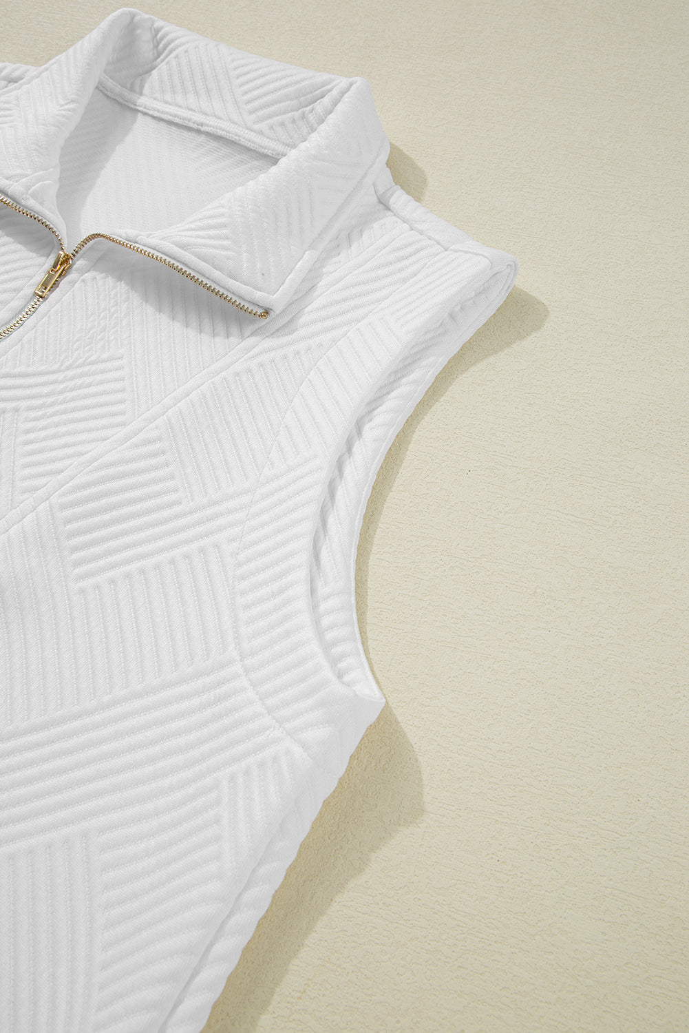 White Textured Half Zip Tank Top Drawstring Shorts Set eAura