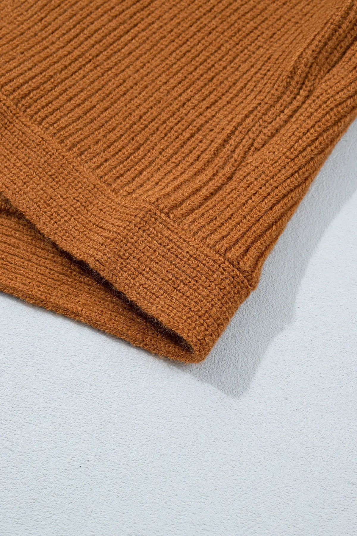 Ribbed Knit Collar Button Front Long Sleeve Cardigan – Mustard
