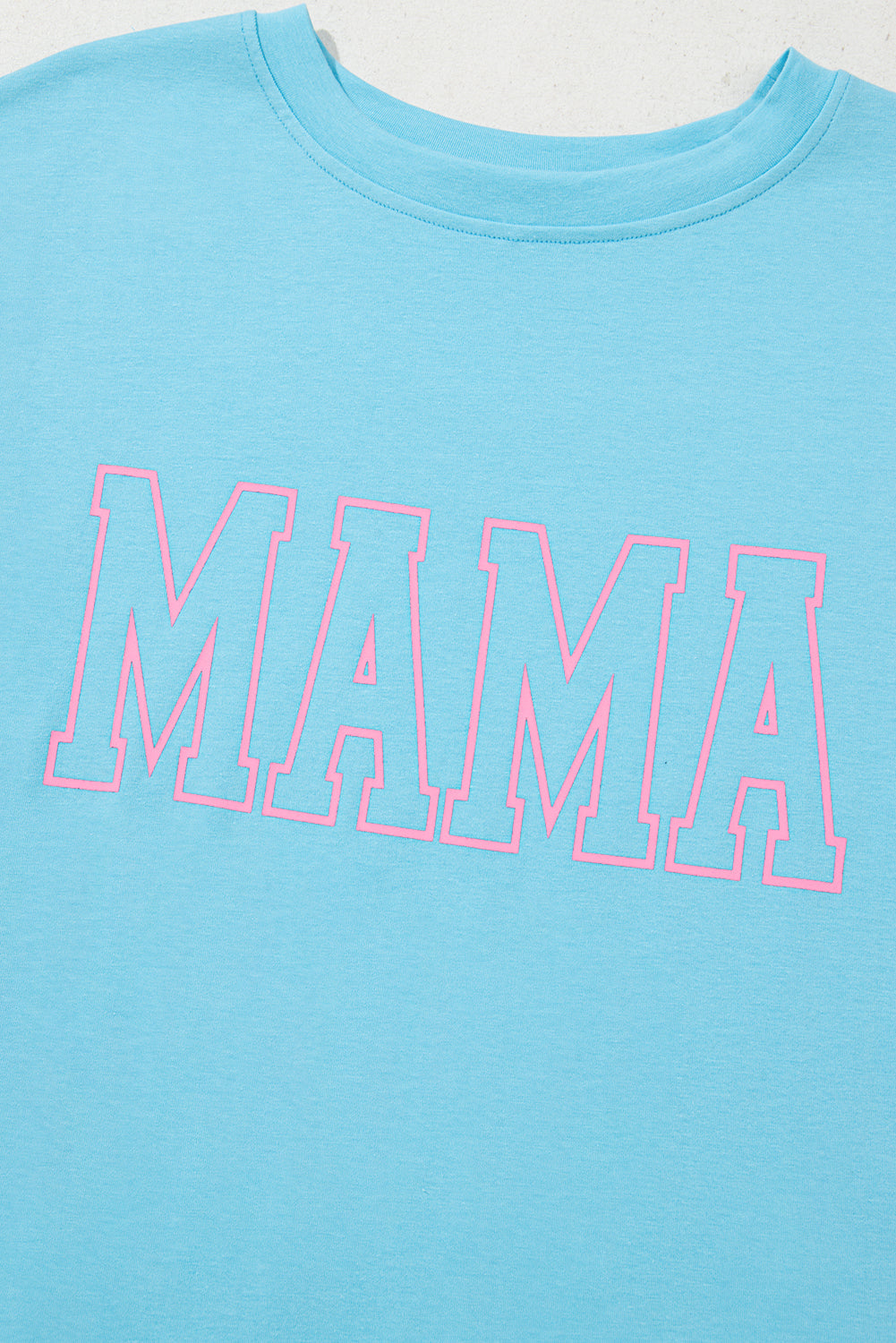 Light Blue MAMA Letter Graphic Neon T Shirt - eAura