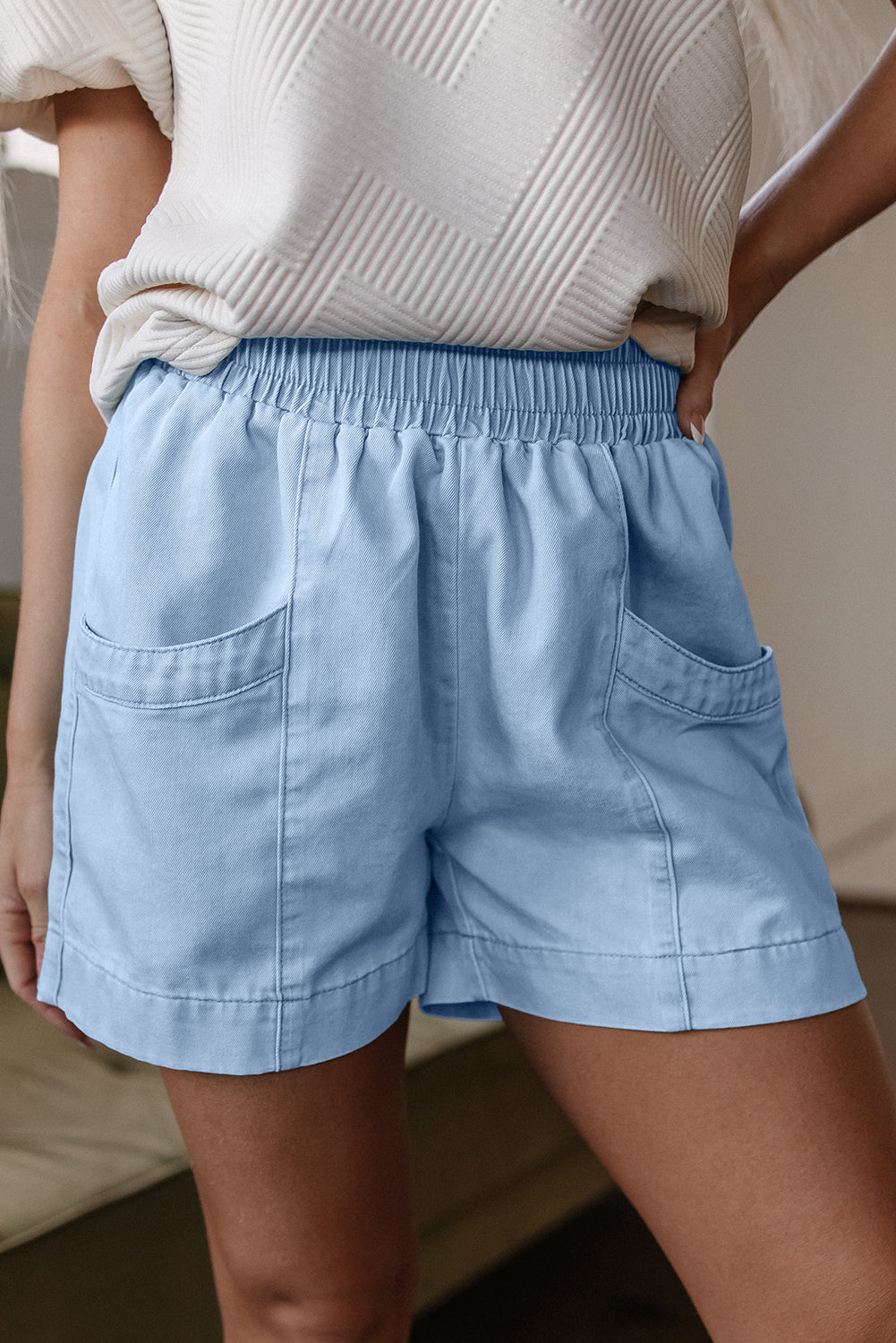 Beau Blue Light Wash Pocketed Wide Leg Denim Shorts eAura