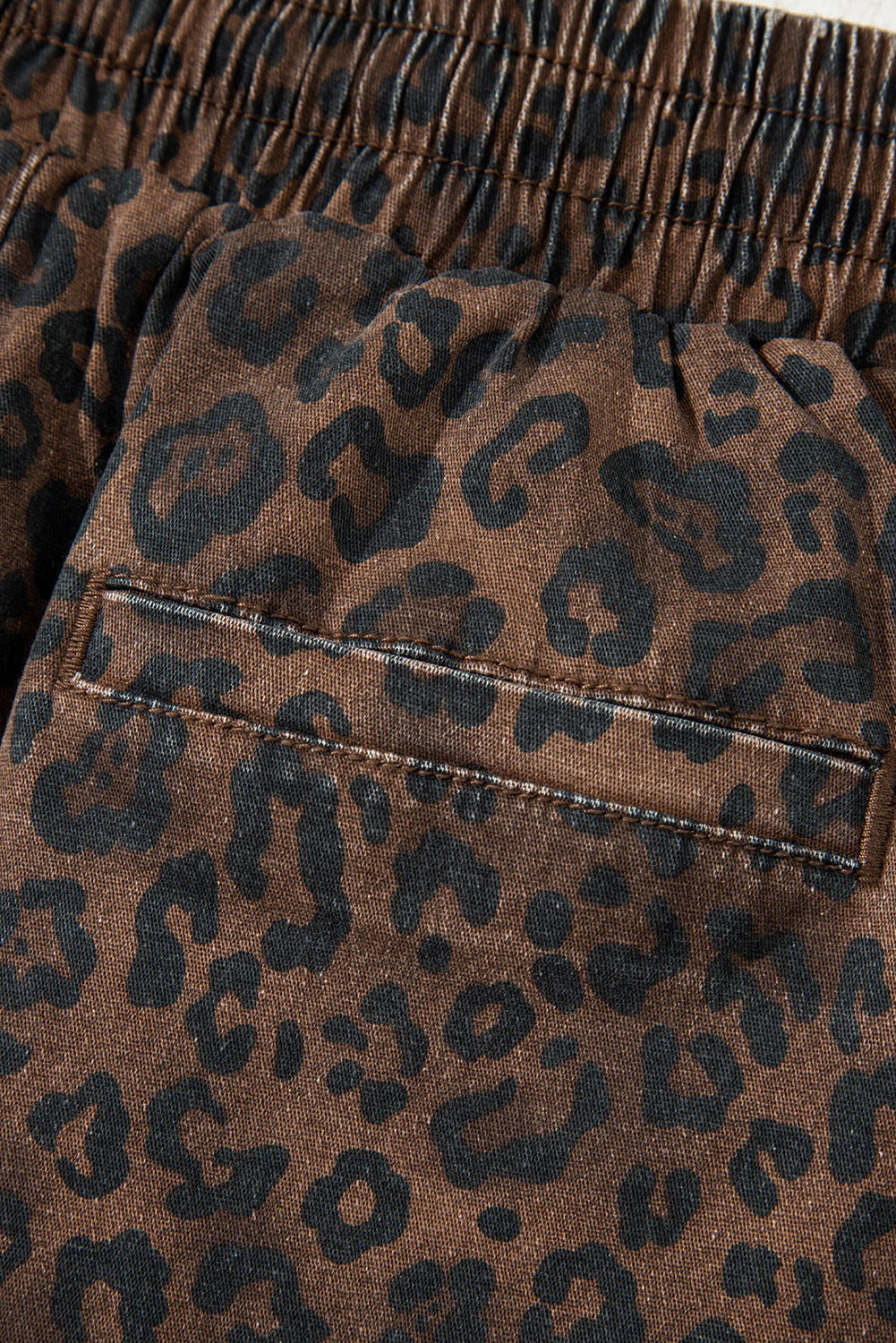 Brown Leopard Print Elastic Waist Drawstring Denim Skort eAura