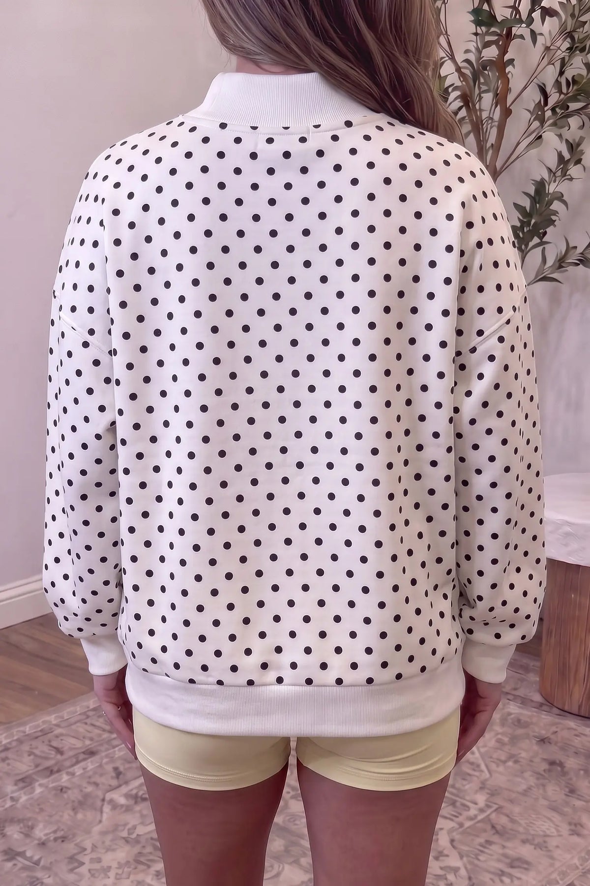 Mock Neck Polka Dot Sweatshirt