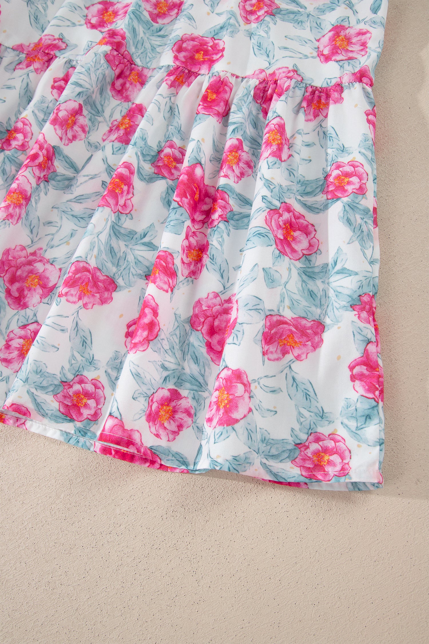 Floral Tie V-Neck Puff Sleeve Ruffle Tiered Midi Dress