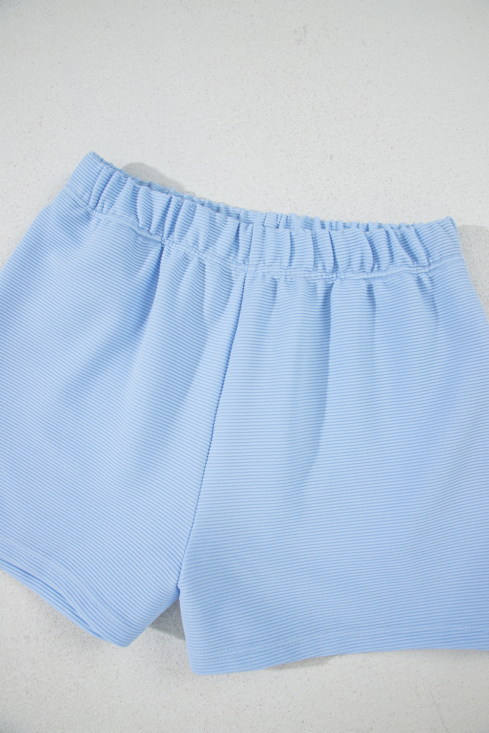 Blue Rib Texture Half Zip Ruffled Short Sleeve Top and Shorts Co-ord Set eAura