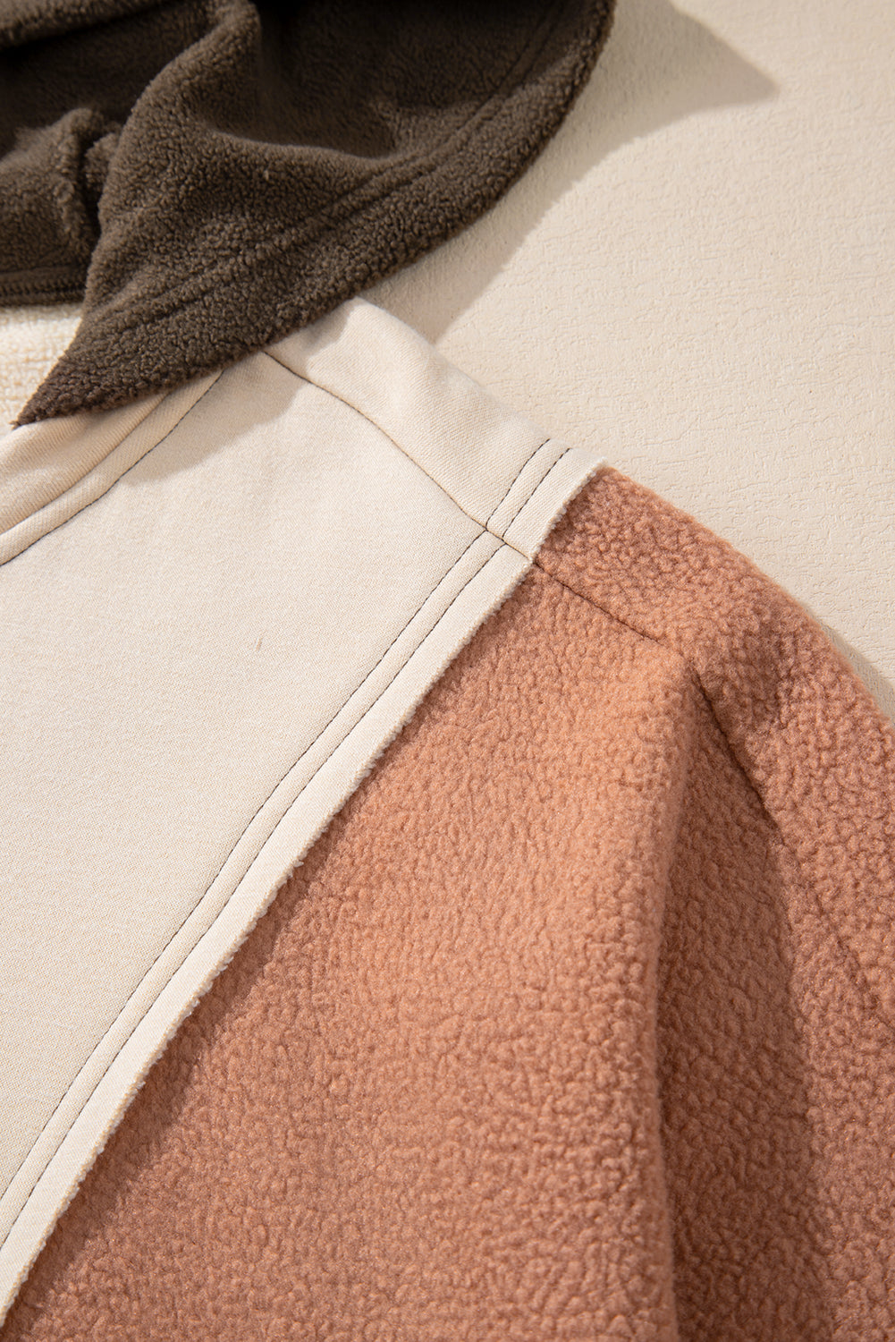 Brown Exposed Seam Colourblock Plus Size Hoodie BB Fashion Outlet