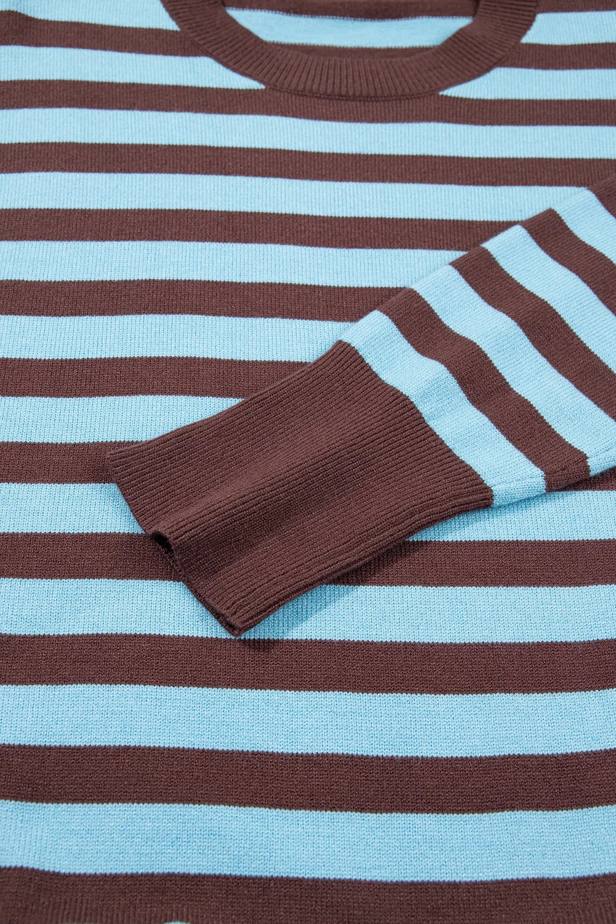 Colour Block Loose Crew Neck Cuffed Sweater – Brown Stripe