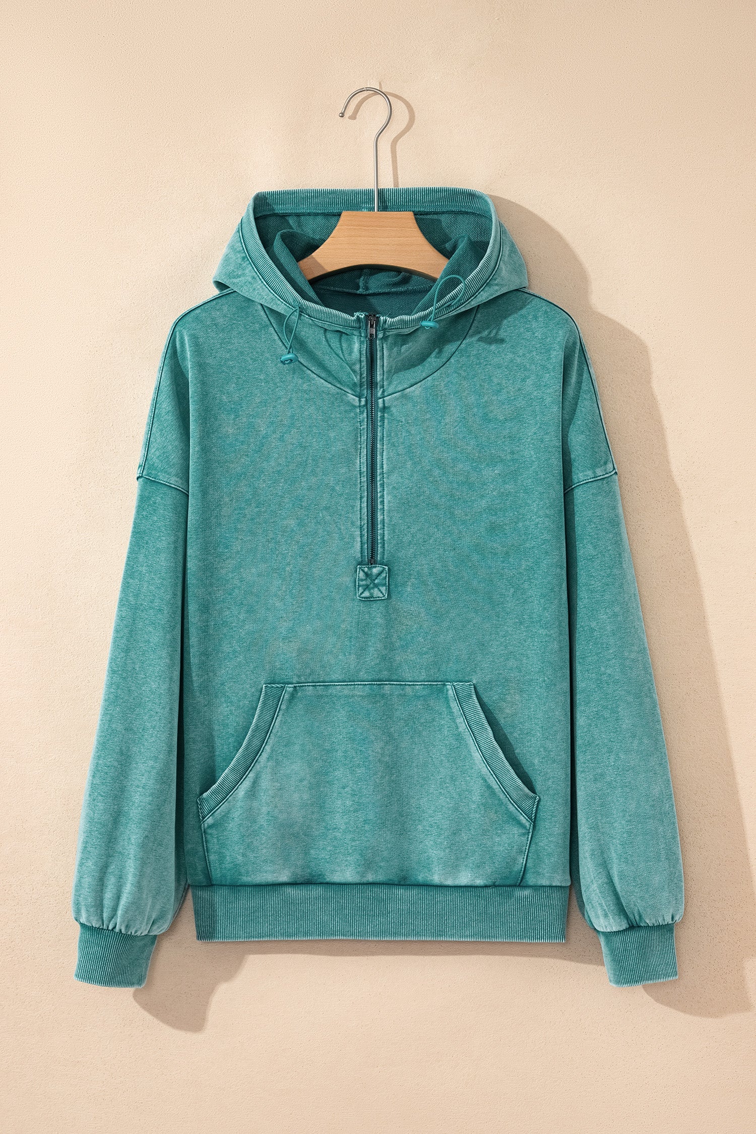 Half Zip Kangaroo Pocket Mineral Wash Baggy Hoodie - Tops/Sweatshirts & Hoodies
