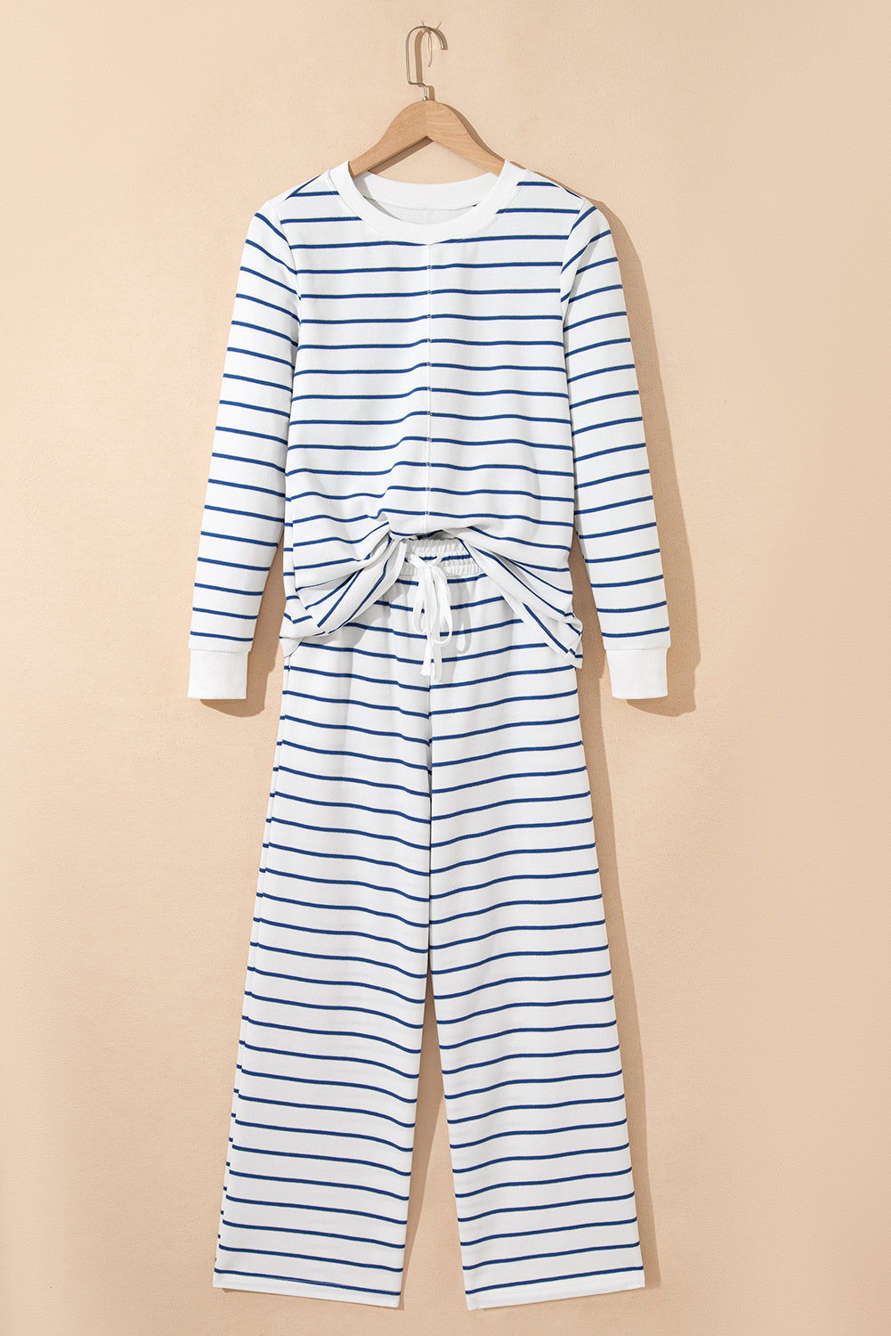 Sail Blue Striped Long Sleeve Top Drawstring Wide Leg Pants 2pcs Outfit Dear-Lover Dropshipping