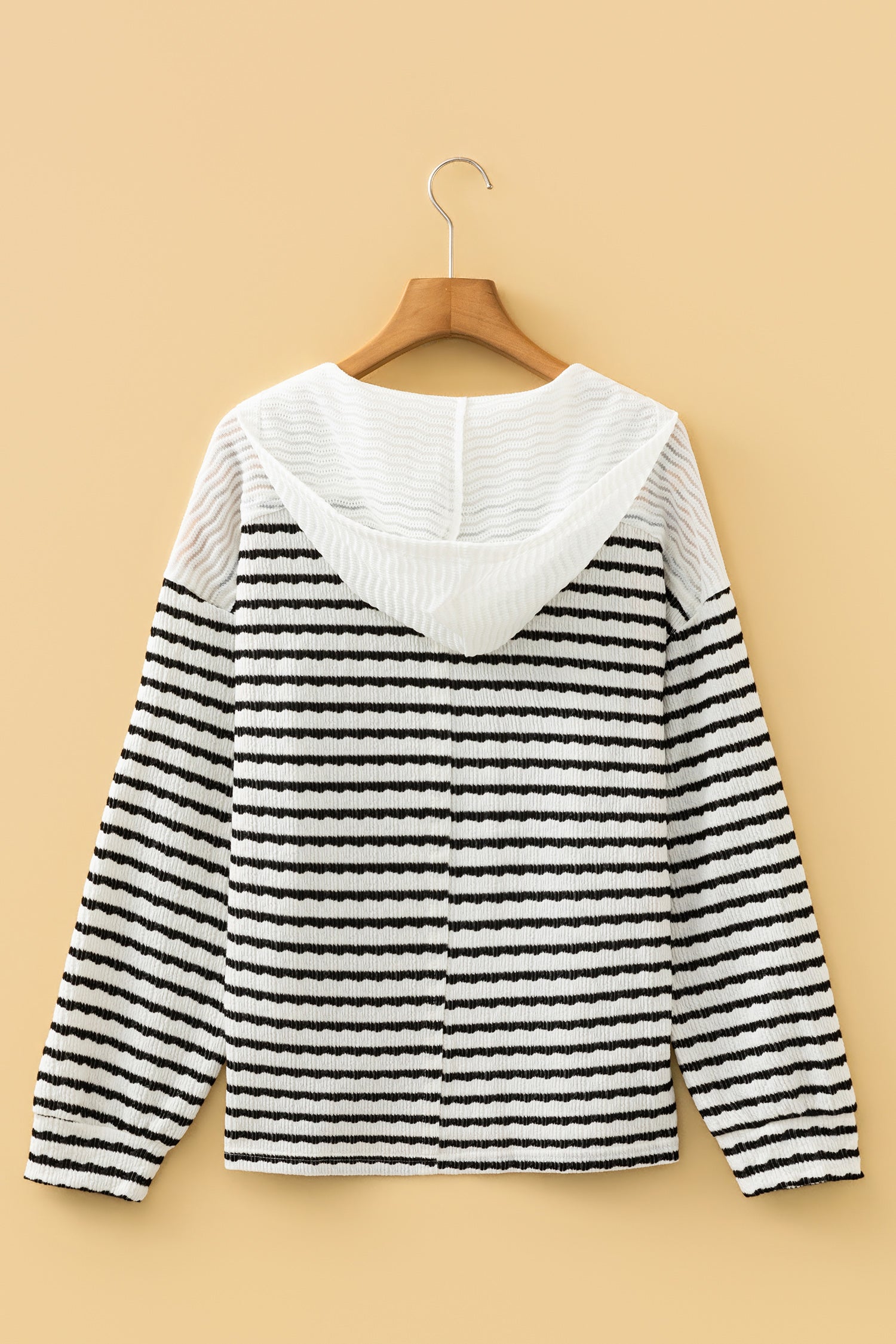 Striped Textured Hooded V-Neck Top