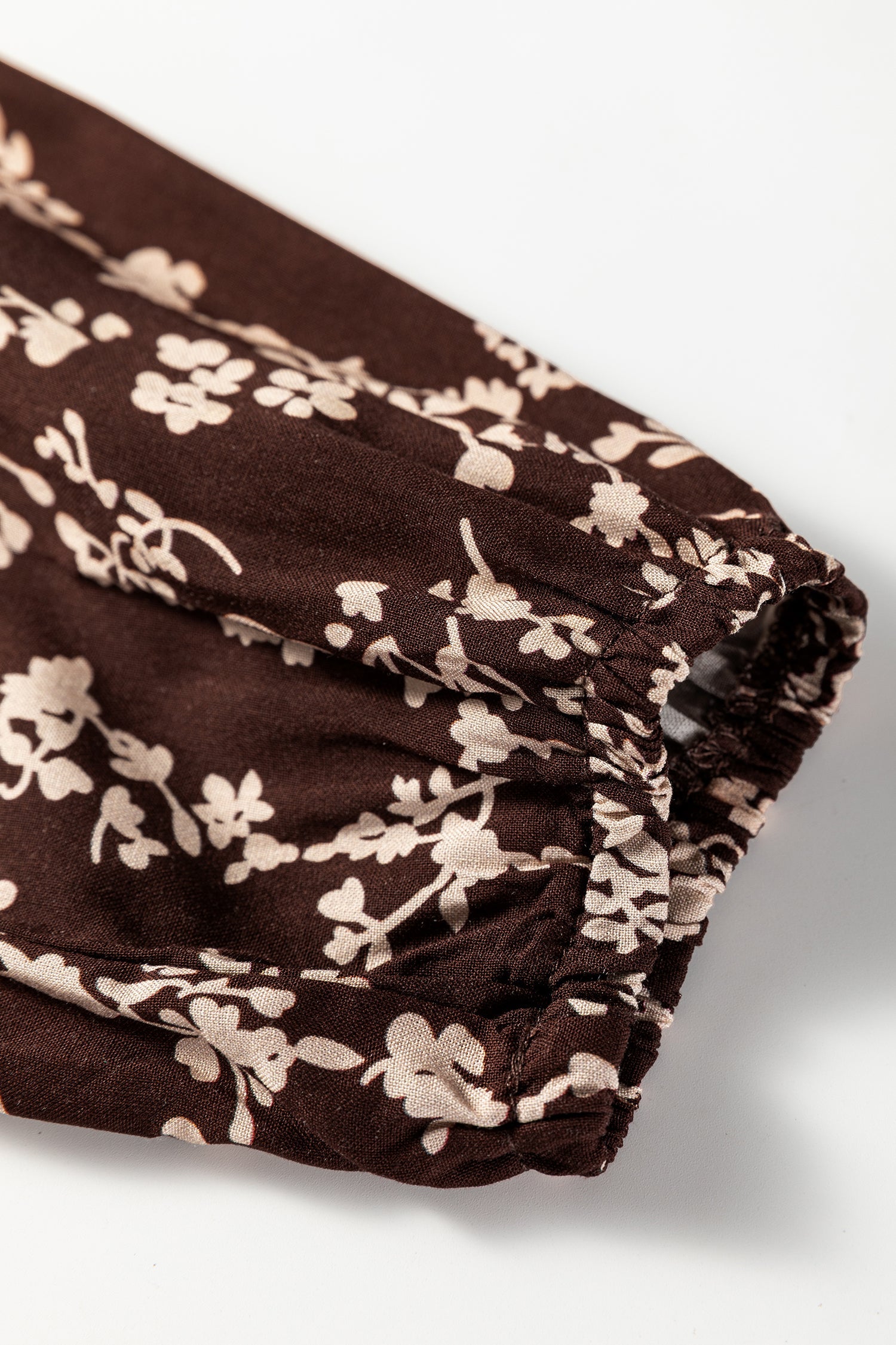 Ditsy Floral Print Split Neck Long Sleeve Shirred Waist Flared Mini Dress - Dresses/Mini Dresses